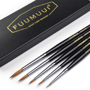Kolinsky Sable Miniature Paint Brushes, Fuumuui 5pcs Professional Detail Fine Paint Brushes - Sable Brushes for Watercolor, Gouache, Round #00000, #00, #0, #1, #3