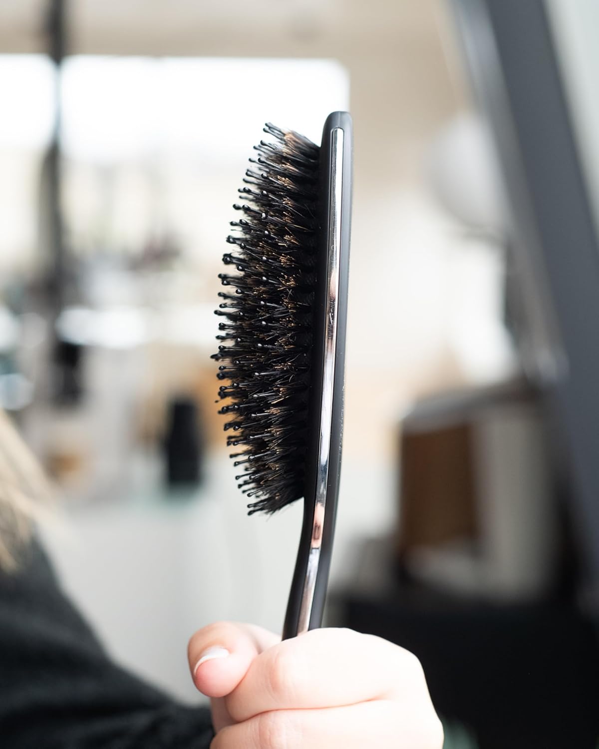 FRAMAR Soft Boar Bristle Hair Brush For Women – Boars Hair Brush For Women, Boar Brush For Fine Hair, Hairbrush For Fine Hair, Soft Bristle Brush For Slick Back, Volume and Shine - Black - Image 5