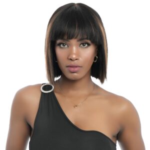 10 inch Yaki Straight Bob Wig Vietnamese Human Hair Wig Pre-Bleached, Wear and Go Lace Bob Wig Human Hair 180% Density Piano Brown, Glueless Wig Human Hair with Blunt Bangs