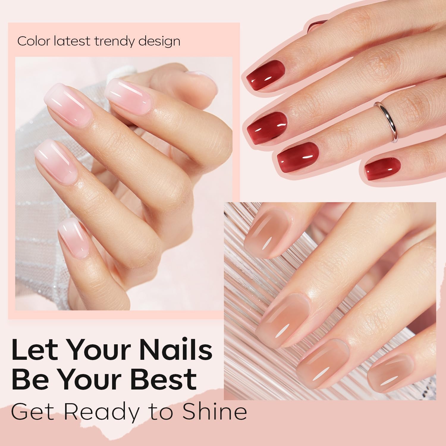 modelones Jelly Nail Polish of 6 Colors Sheer Nude Mini Nail Polish Set Natural Jelly Red Pink Brown Colors Quick Dry Nail Polish Kit for DIY Easter Nail Art Salon Home Gift for Women Girl - Image 3