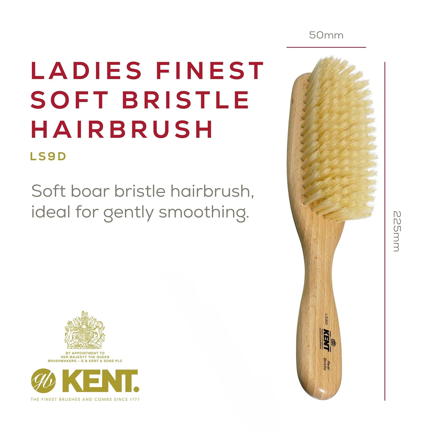 Kent LS9D Satinwood Hair Brush – Boar Bristle Brush for Thin Hair. Luxury Styling, Straightening, and Smoothing. Ideal for Women. - Image 2