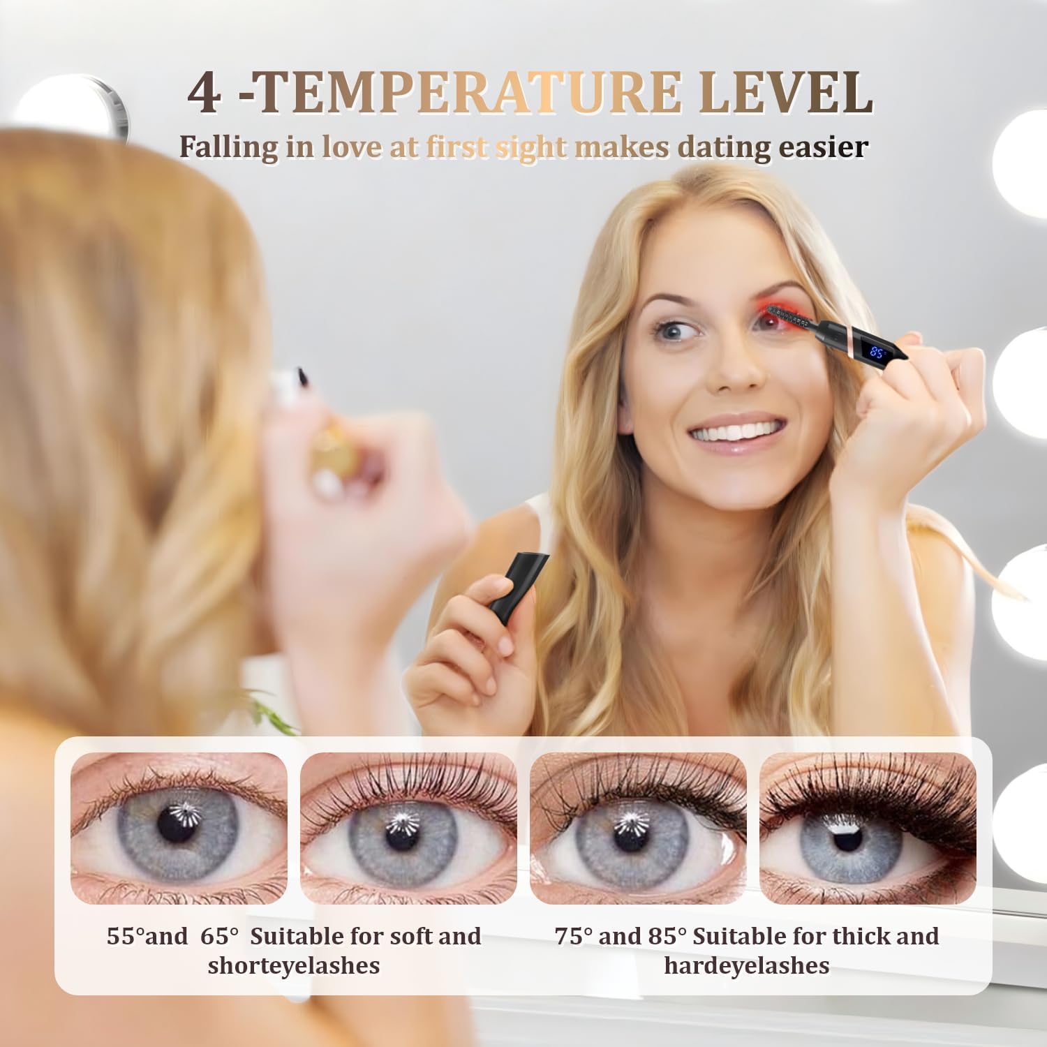 Rechargeable Heated Eyelash Curler Black 4 Heat Settings LED Display with Brush - Image 3