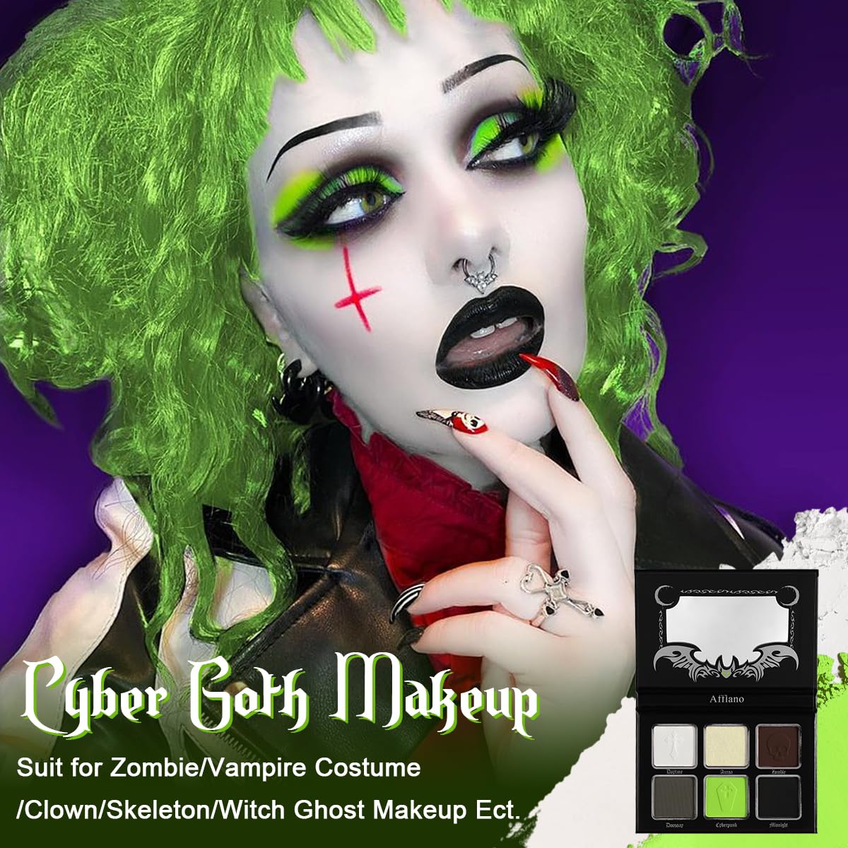 Afflano Smokey Green Eyeshadow Palette, Cyber Goth Smoky Eyes Makeup Eyeshadow Pallet With Mirror, Neon Green Brown Black White Grey Highly Pigmented Long Lasting, for Girls Women Green Eyes Makeup - Image 4