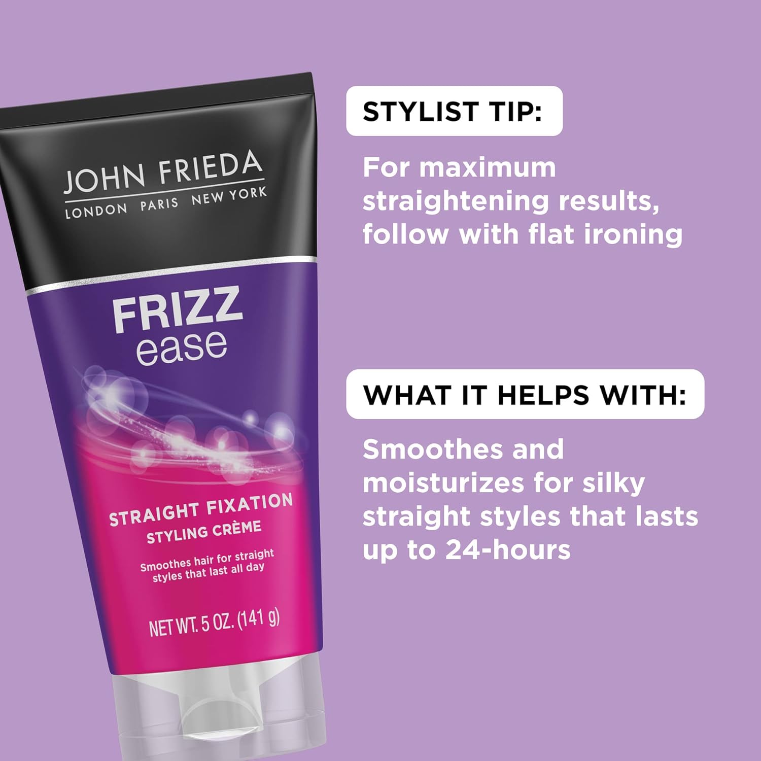 John Frieda Frizz Ease Straight Fixation Styling Crème, Straightens Frizzy Hair with Milk Protein & Almond Oil, Sleek & Frizz-Free, with ThermaGuard Heat Protection Against Damage, 5 Oz - Image 2
