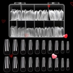 Beetles Acrylic Nails Kit 500Pcs Long Coffin Pre-Shaped Clear Full Cover Soft False Nails, Nail Tips Soak Off Easy Nail Extension Set for DIY Nails Art Home Gift for Women