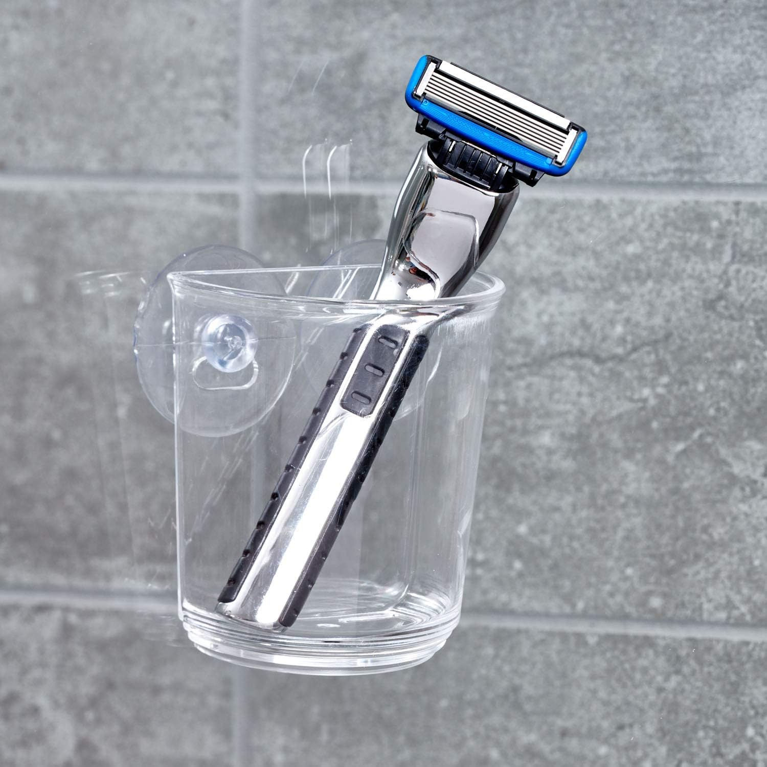 iDesign Plastic Suction Tumbler Cup and Bathroom Organizer for Mirror or Shower Storage – 3" x 2" x 3.5", Clear - Image 2