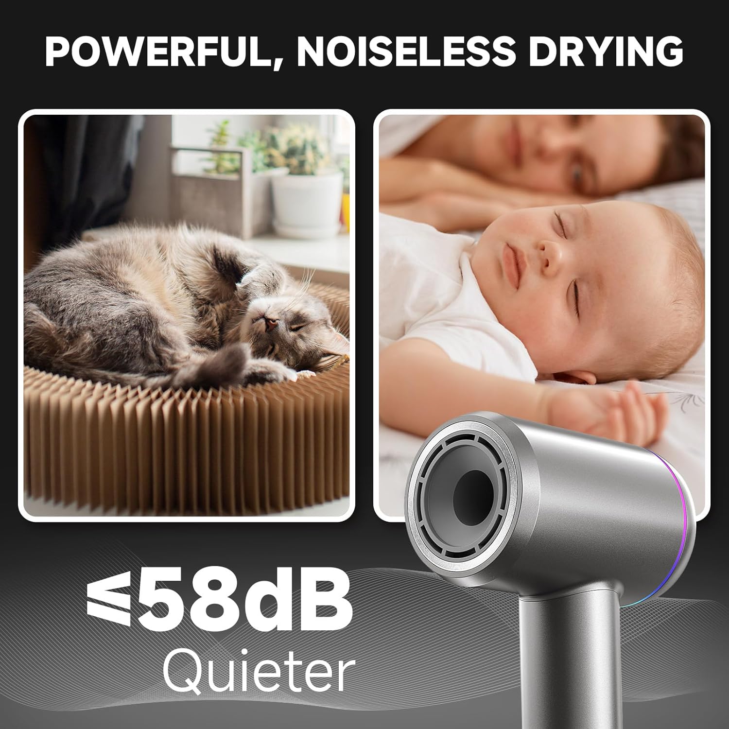 Hair Dryer with Diffuser, 150,000 RPM High Speed Negative Ionic Blow Dryer for Fast Drying, Low Noise, 4 Temps & 3 Speeds, Thermo-Control Hair Dryer with 2 Magnetic Nozzle for Home Travel - Image 8