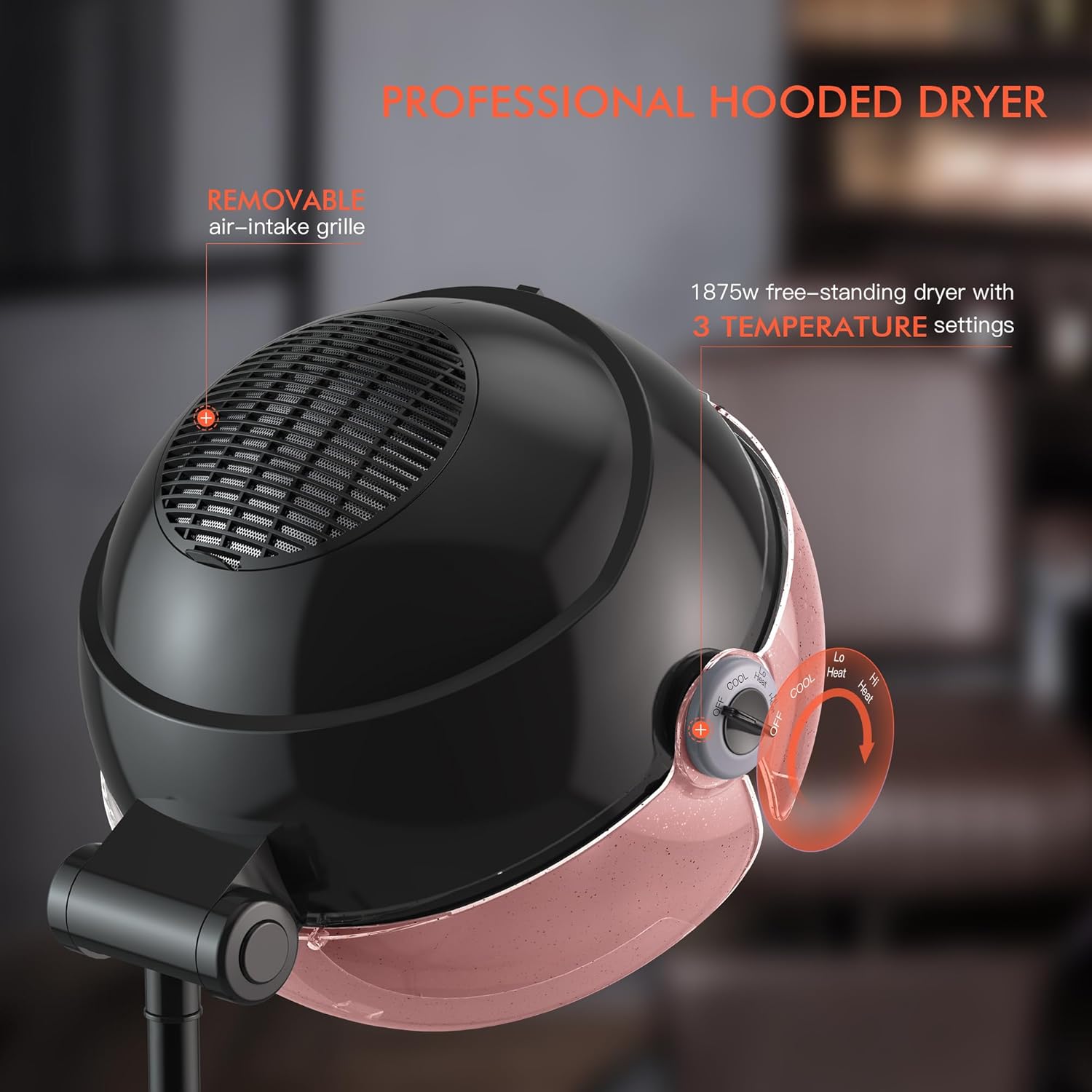 TASALON 1875W Pink Ionic Hooded Hair Dryer with 3 Heat Settings and Adjustable Height - Image 3