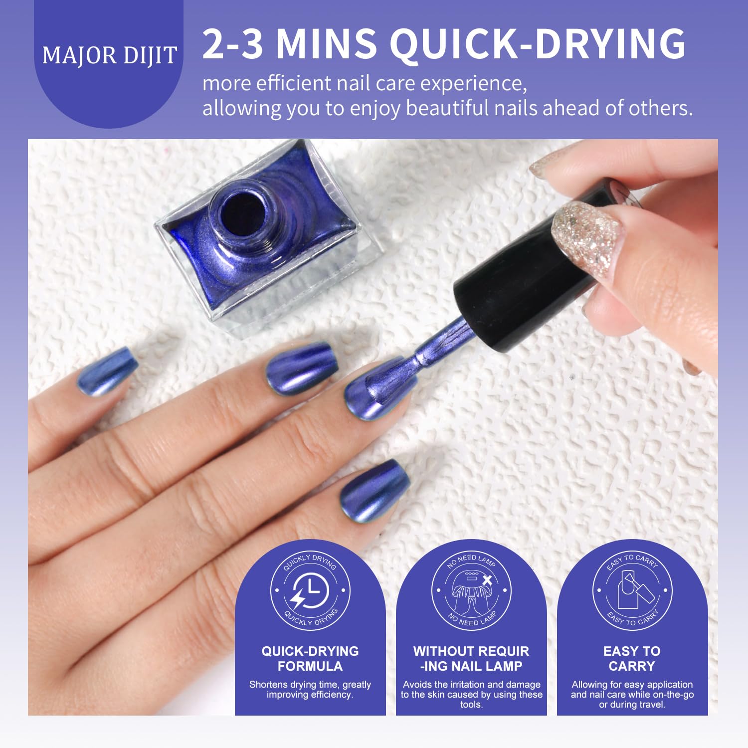 DouborQ Metallic Nail Polish Set,12 Colors Mirror Chrome Glitter Nail Polish 0.35 FL.oz/10ml Holographic Gold Silver Pink Red Purple Nail Polish Manicure - Image 7