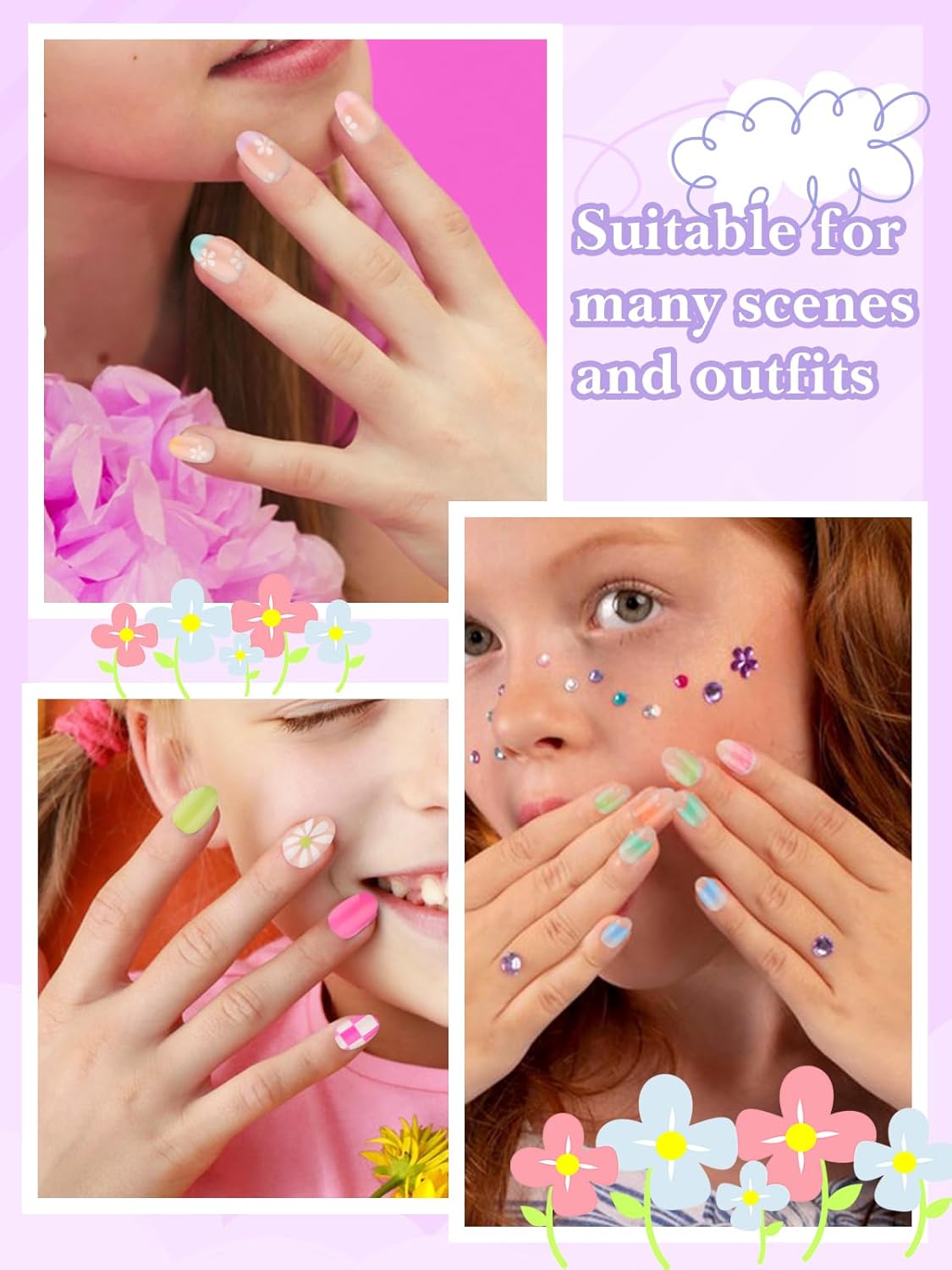 78 Pieces Press on Nails for Kids, EBANKU 3 Pack Kid Fake Nail Kit Old Colorful Flower Press on Nails for Girls 8-12 Years with Jelly Nail Adhesives & Nail Builder Glue - Image 7