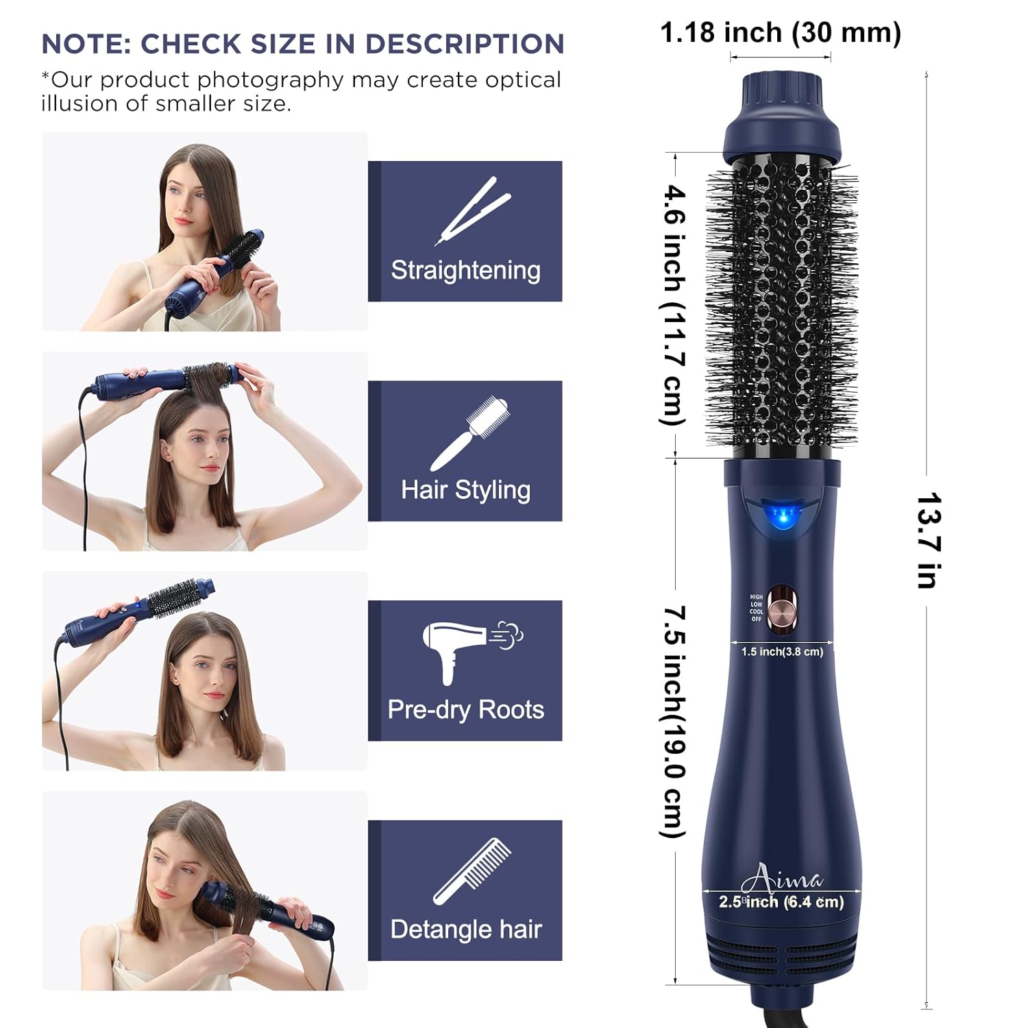 Hair Dryer Brush, Aima Beauty 4-in-1 Upgrade Hot Air Straightener Curler Function for Women, Hair Styling Tools, Prussian Blue-Round - Image 2