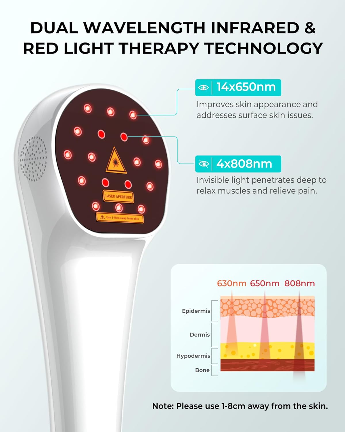 Cold Laser Red Light Therapy Wand with Stand, Infrared Light Therapy Device Targets Sore Muscles & Joints Issues, Hand-held lllt Low Level Laser Pain Relief Machine (4 * 808nm+14 * 650nm) - Image 2