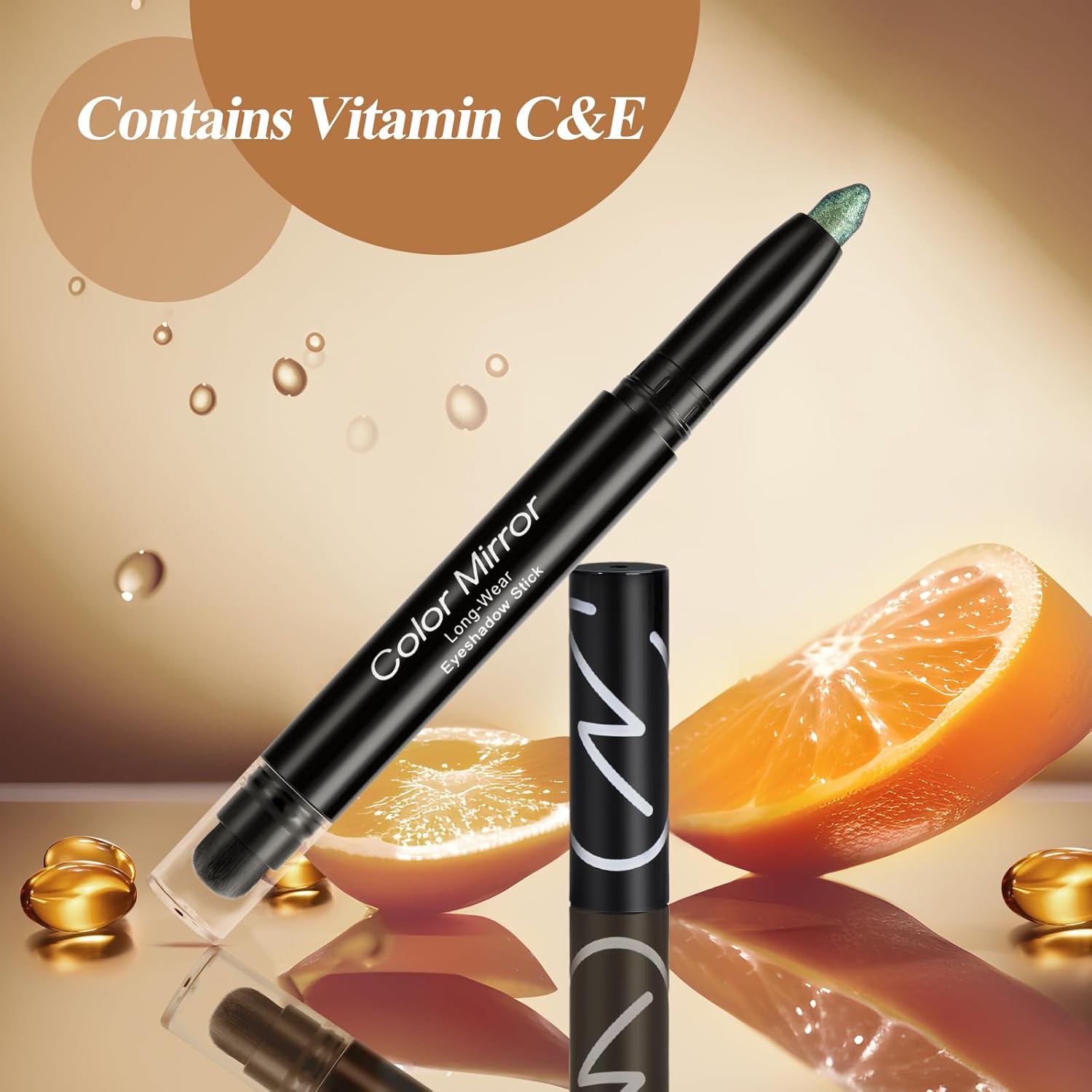 Cream Waterproof Hypoallergenic Eyeshadow Stick, long wear Metallic Glitter Matte Eye Shadow Pencil With Makeup Brush, Eye Brightener, 47 Emerald Metallic - Image 4