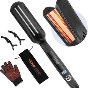 VEVOR Hair Straightener, 1.5-inch Titanium Flat Iron, Dual Infrared Hair Straightener Flat Iron with LCD Display and 19 Temp Levels - 210°F to 450°F, Dual Voltage 110V/240V for Salon Home Travel Use