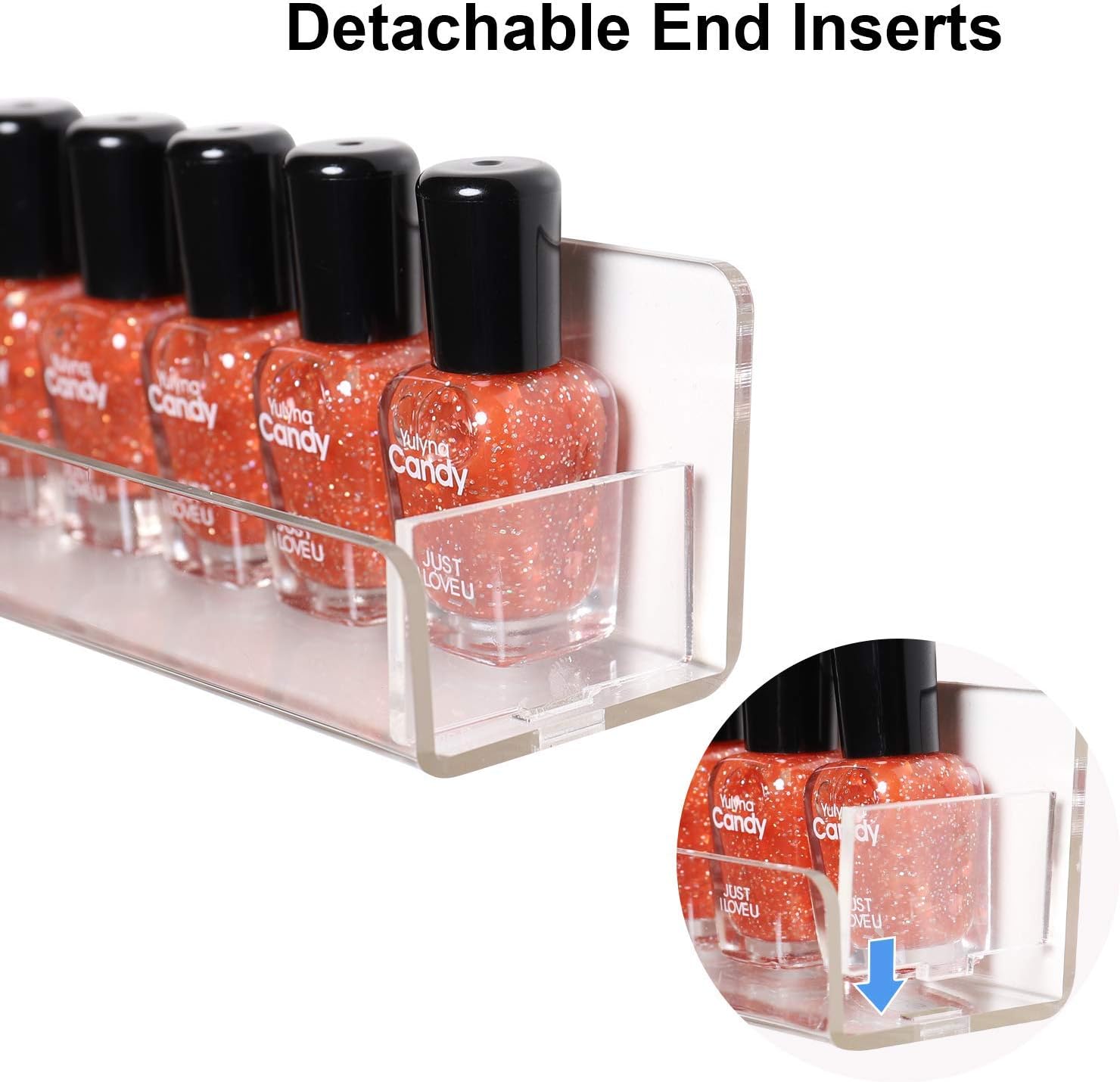 Acrylic Shelves Nail Polish Wall Mounted Holder Paint Organizer Storage Rack Clear 6 Pack Hanging Nail Polish Shelf Floating Wall Mount Hold up to 96 Bottles. - Image 4
