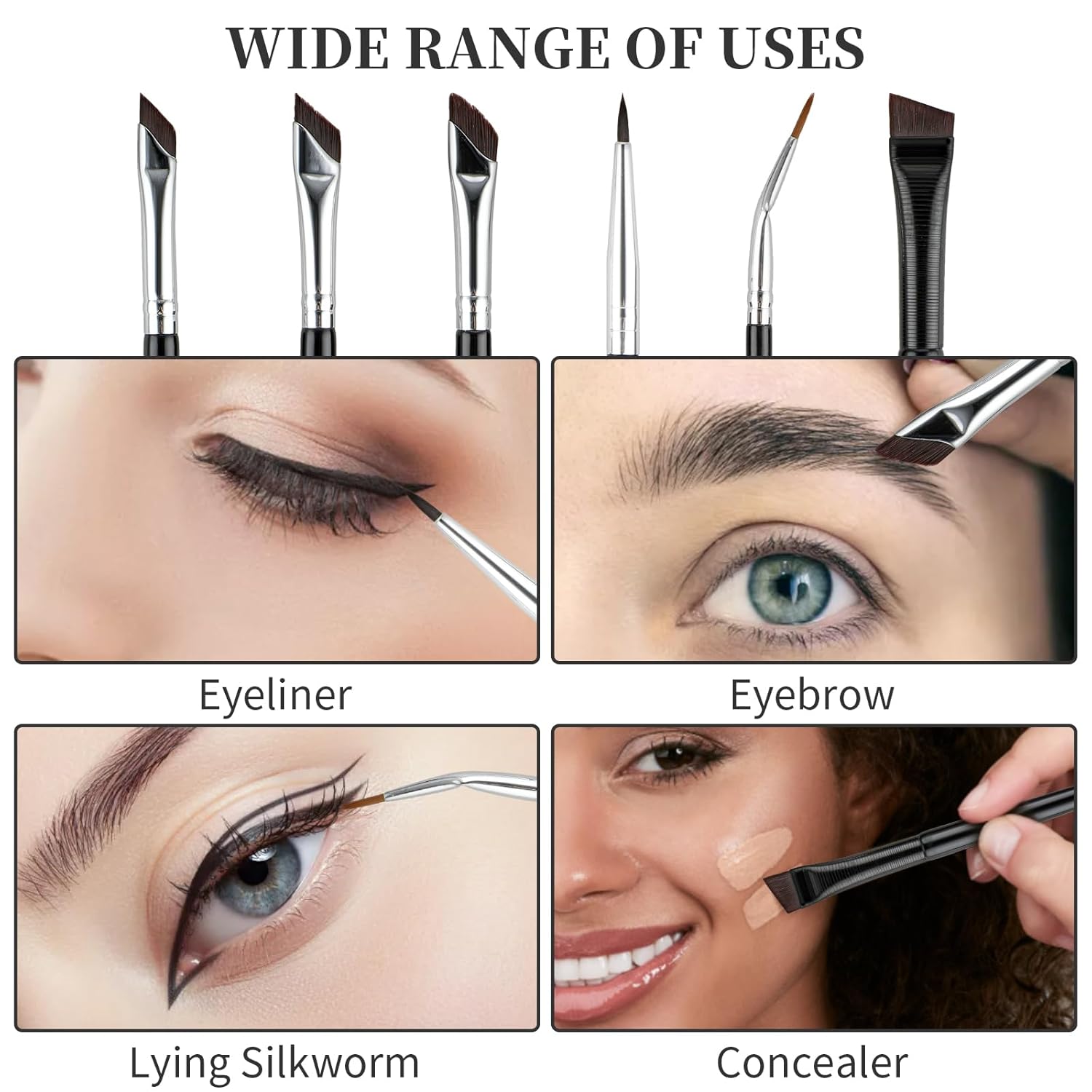 6Pcs Angled Eyeliner Brush Set, Ultra Thin Precision Eyeshadow Makeup Brushes Set Angled Brow Brush Makeup Tools for Eyeshadow Eyebrow Cosmetics - Image 3