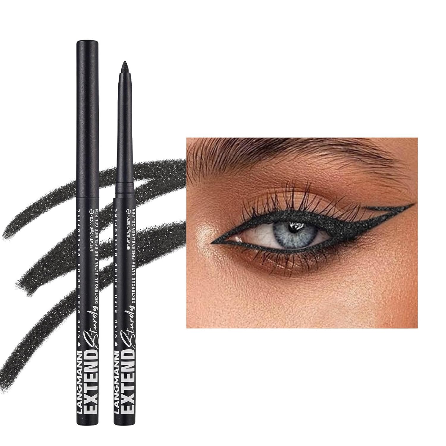 Black Shimmer Eyeliner Pencil Waterproof Retractable Black Gel Eyeliner Smudge-proof Hypoallergenic Makeup (12#)