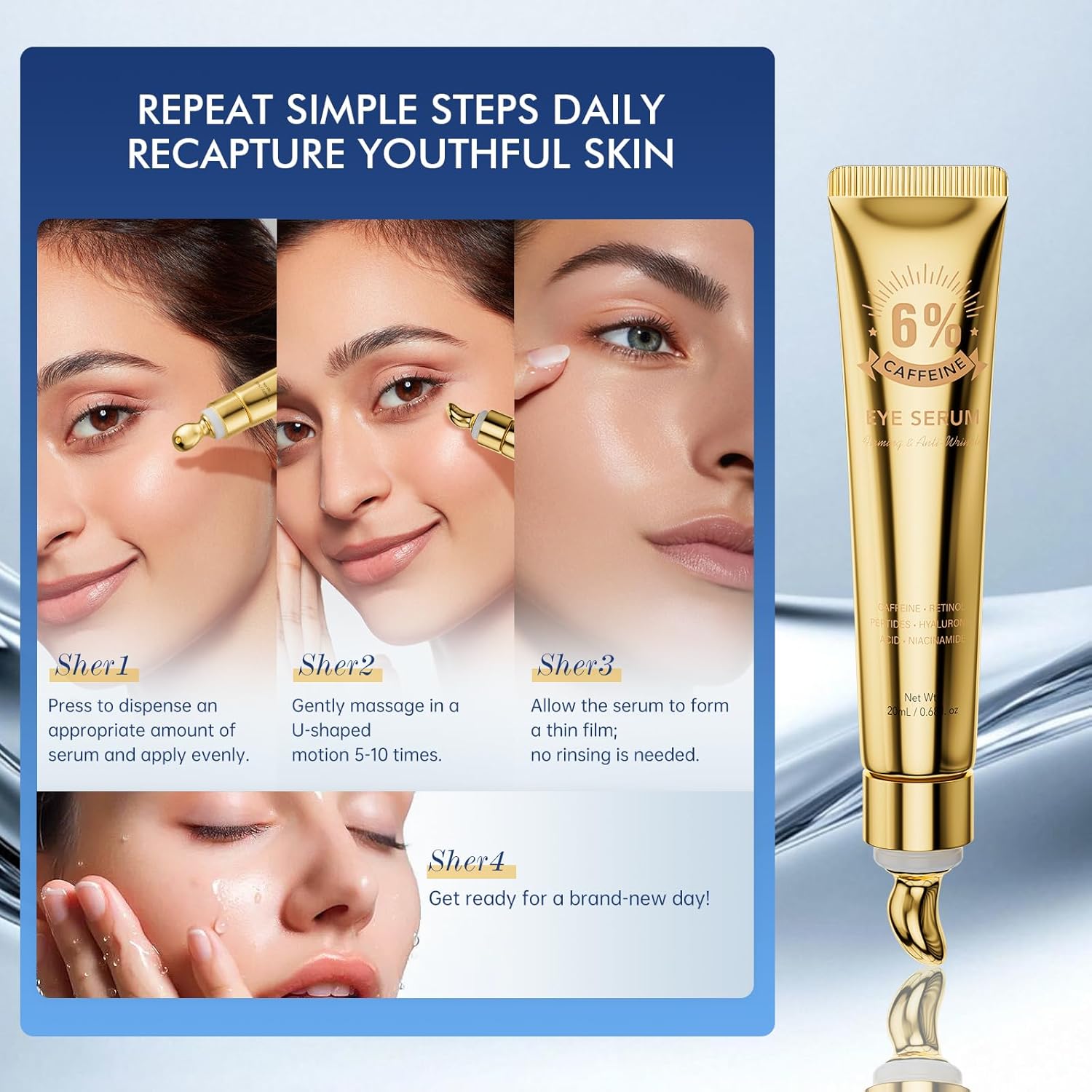 Revitalizing 0.68 fl. oz Eye Cream with 6% Caffeine, 1% Retinol, and Hyaluronic Acid for Dark Circles - Image 5