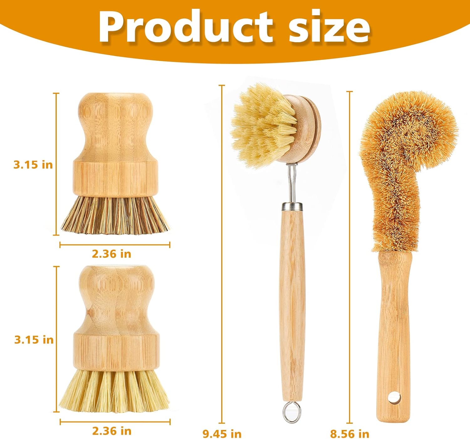 Bamboo Dish Brushes Sets 4 Tools in One Kitchen Clean Dish Scrubber for Pots Pans Bottles with Natural Bristles (Bamboo Brushes Sets) - Image 2