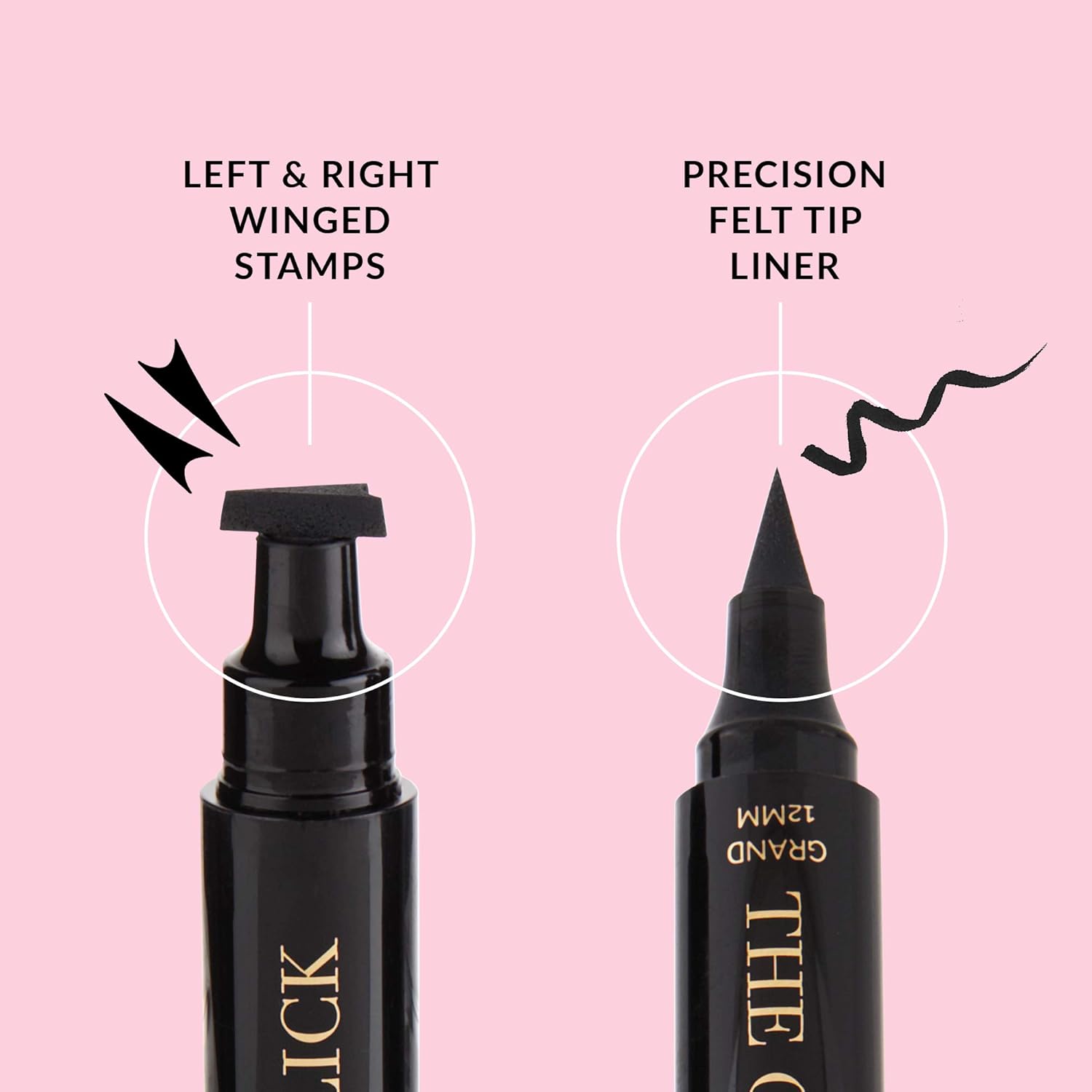 The Quick Flick Winged Eyeliner Stamp – Waterproof & Smudge Proof Vegan Cat Eye Stamp Eyeliner – 4mm Thick Winged Stamp & 10mm Modest Felt-Tip Liquid Hypoallergenic Eyeliner Pen (Intense Black-2 Pen) - Image 7