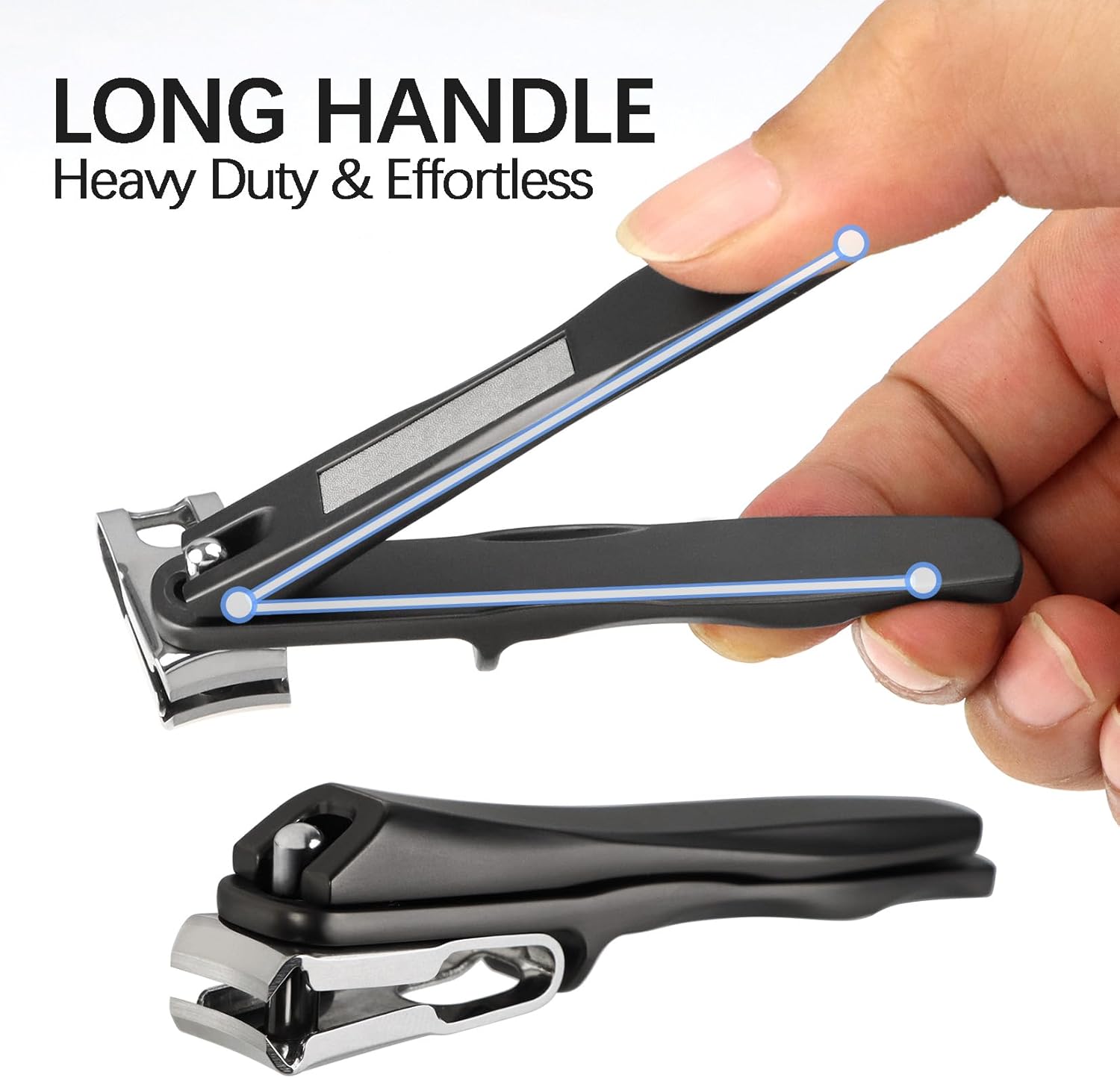 360° Rotating Head Nail Clippers for Seniors Long Handled Toenail Clippers for Men Thick Nails Heavy Duty Large Sharp Finger Nail Cutter, Stainless Steel, Black - Image 5
