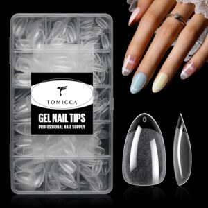 TOMICCA Clear Nail Tips Acrylic Nails 240Pcs Short Almond Acrylic Nail Kit Gel Nail Tips for Extension Short Fake Nails Manicure Home DIY 15 Sizes
