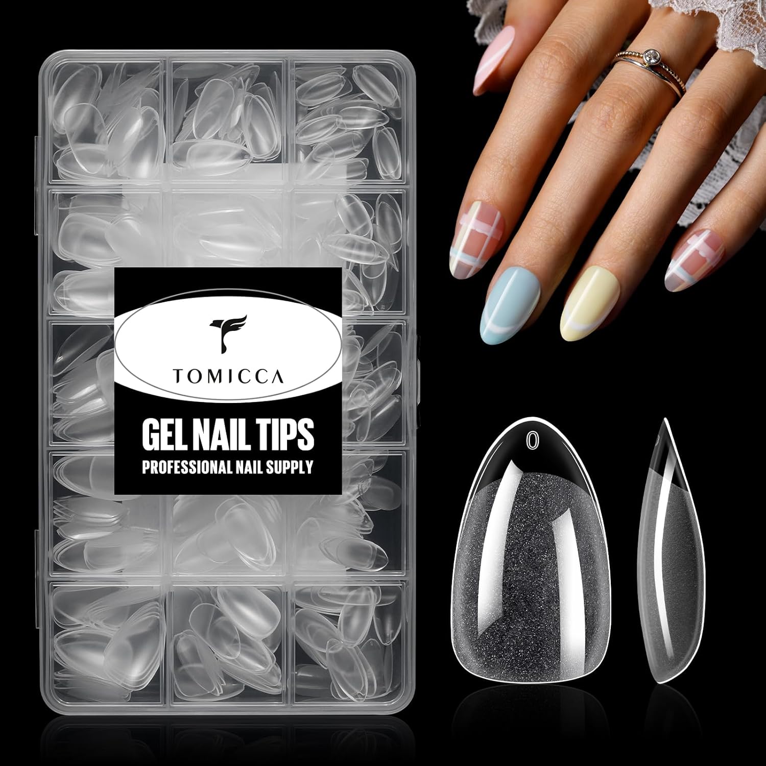 TOMICCA Clear Nail Tips Acrylic Nails 240Pcs Short Almond Acrylic Nail Kit Gel Nail Tips for Extension Short Fake Nails Manicure Home DIY 15 Sizes