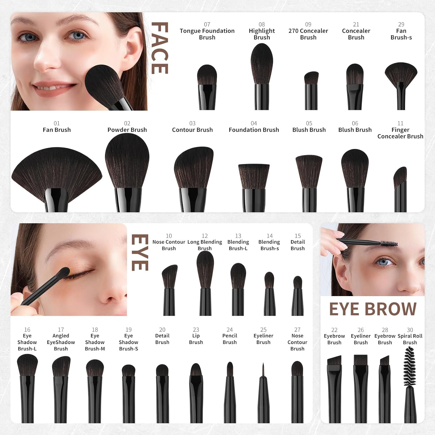 Docolor Makeup Brushes Set Professional 30Pcs Obsidian Makeup Brushes Premium Synthetic Powder Kabuki Foundation Contour Blush Concealer Eye Shadow Blending Eyeliner Crease Eyebrow Make Up Brush Kit - Image 6