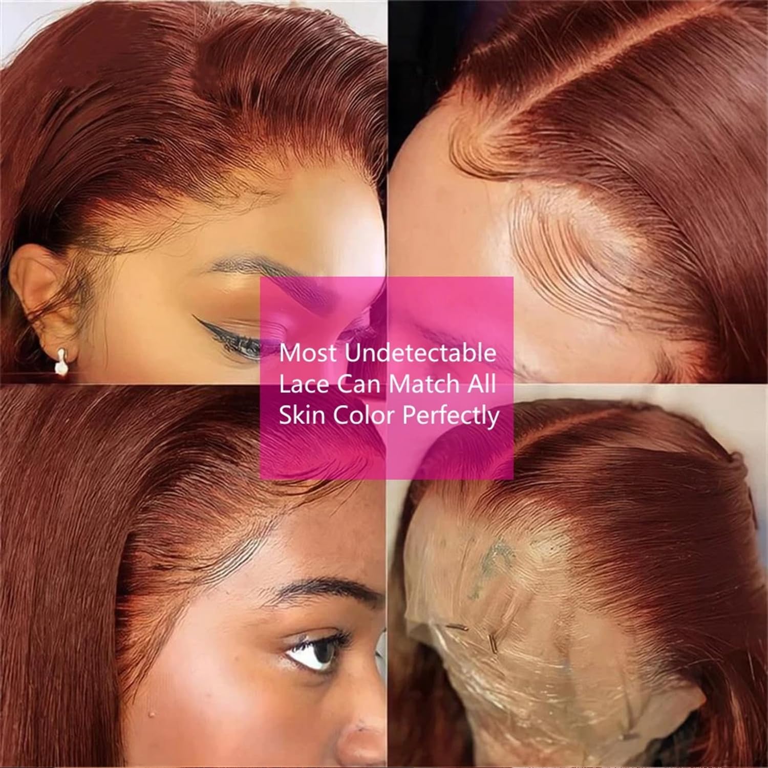 Reddish Brown HD Lace Front Wigs Human Hair Pre Plucked with Baby Hair Brazilian Unprocessed Straight Human Hair 13x4 Lace Front Wig Auburn Copper Colored Wigs for Women (Reddish Brown,22 Inch) - Image 3