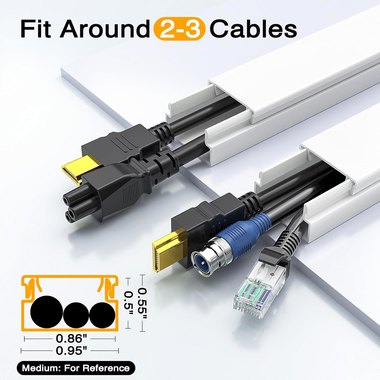 Delamu Cord Hider, 157in Wire Covers for Cords on Wall, Premium Cable Hider Cord Covers for Wires, Cable Management Wire Hiders for TV, Cable Raceway Kit, 10X L15.7X W0.95x H0.55in, White - Image 2
