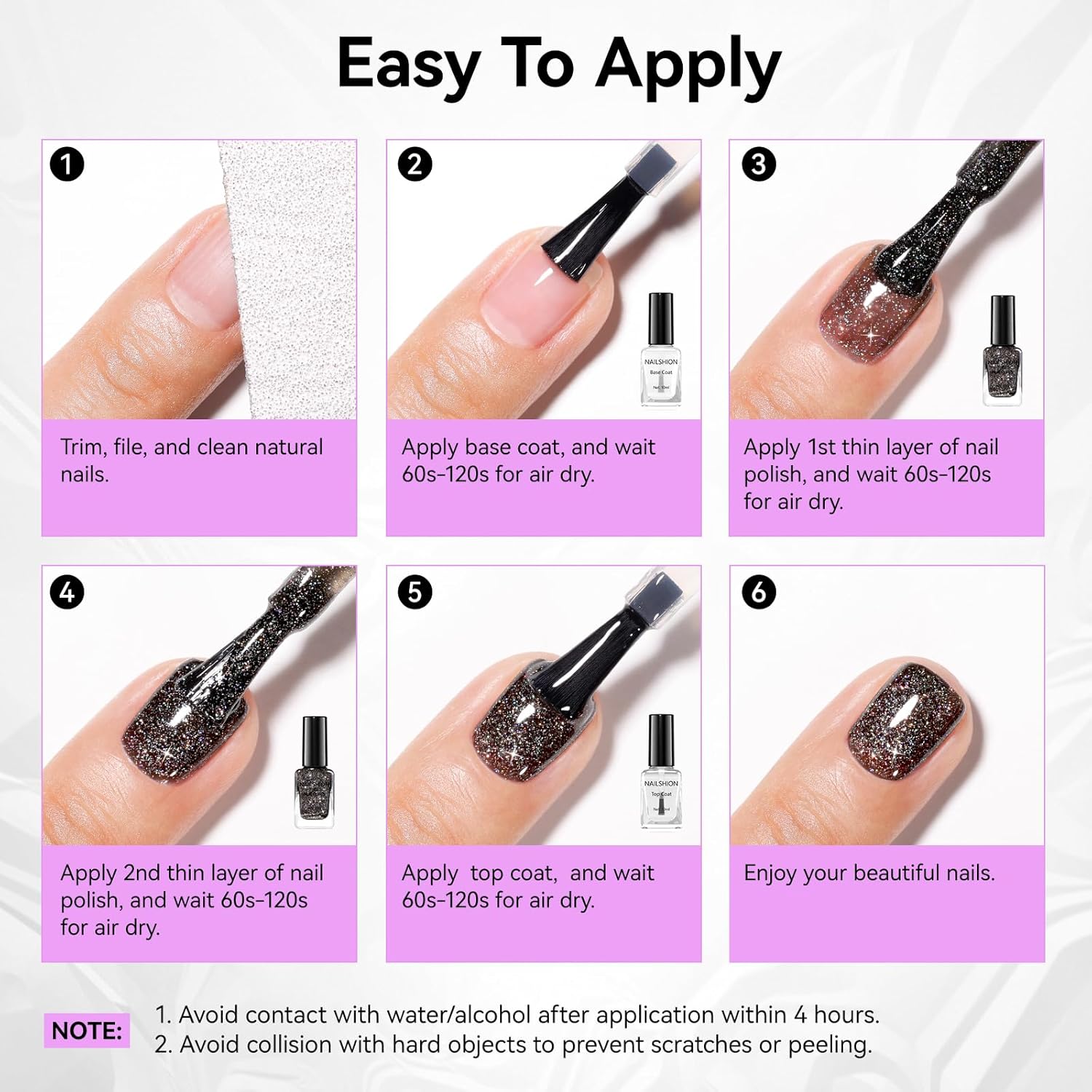 Black Glitter Nail Polish Fast Air Drying Regular Nail Polish Sparkly Shimmer Black Nail Lacquer High Shine Toe Fingernail Polish Nails Art Salon Manicure at Home Gift for Women Girls - Image 7