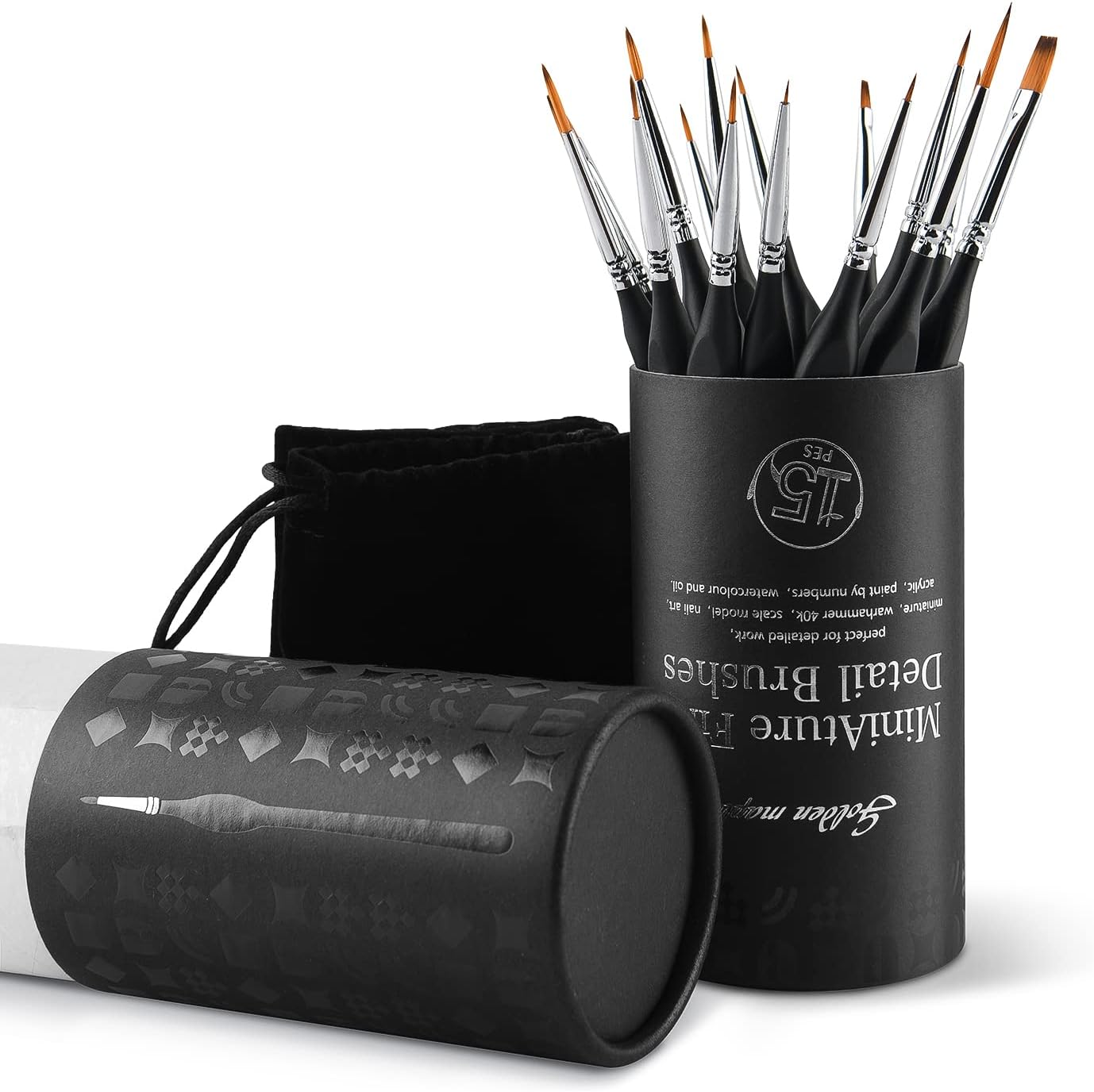 Golden Maple Miniature Paint Brushes, 15PC Model Brushes Micro Detail Paint Brush Set, Fine Detailing for Acrylics, Oils, Watercolors & Paint by Number, Figurine (Black) - Image 4