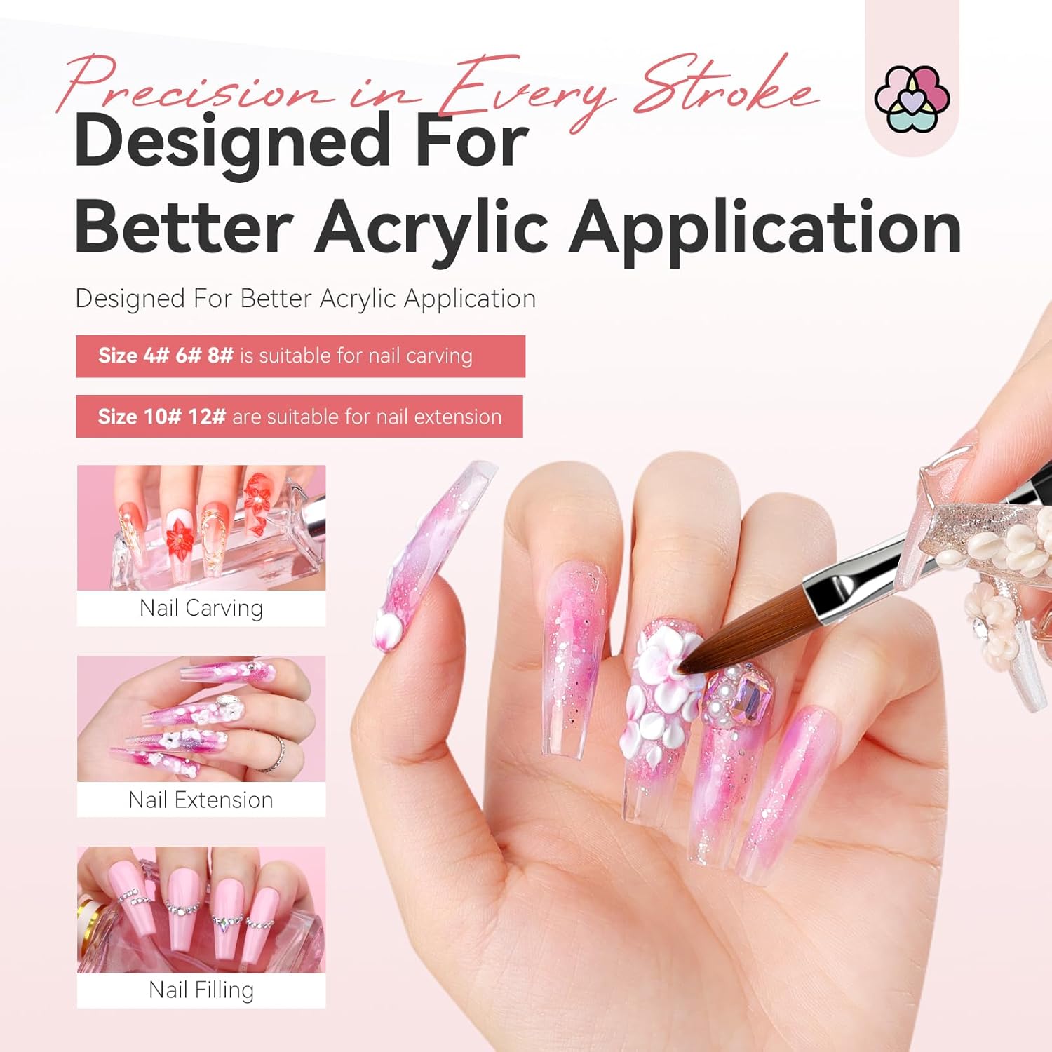 Saviland Kolinsky Acrylic Nail Brush Set: Size 4/6/8/10/12 Acrylic Nail Brushes for Acrylic Powder Application, Round Shaped Nail Brushes for Nail Art Extension 3D Nail Carving Manicure Tools Home DIY - Image 3