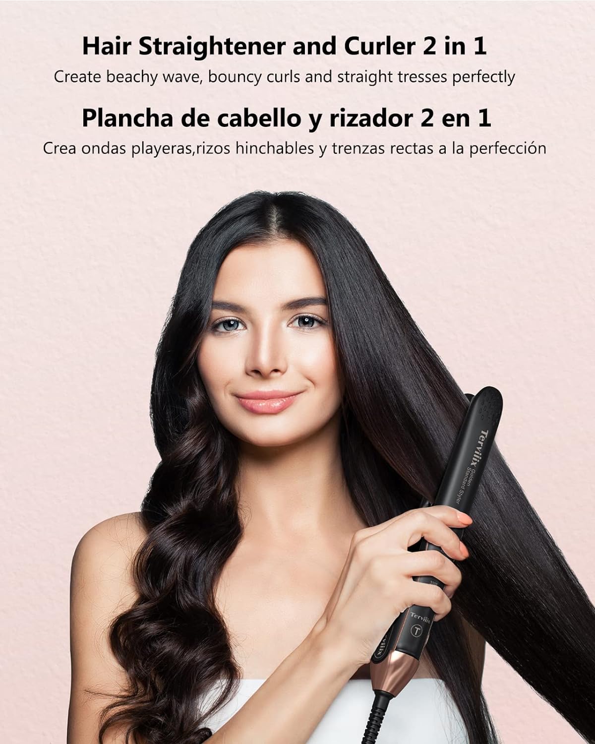 Terviiix Plancha De Cabello Professional 450°F, Non-Snagging Ceramic Flat Iron Hair Straightener 1 inch, 3X Less Damage Hair Iron Straightener and Curler, 15s Fast Heating, 5 Adjustable Heats - Image 6