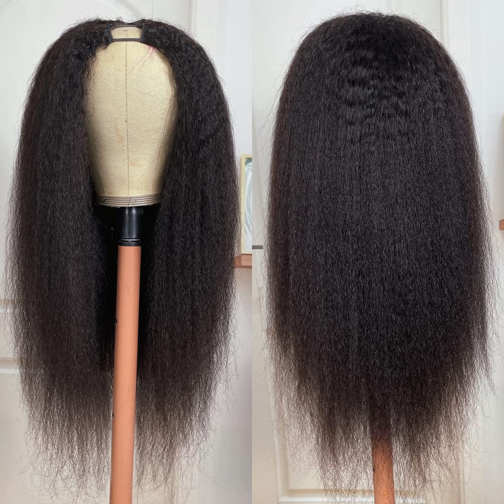 UNICE Kinky Straight V Part Wigs Human Hair for Women Glueless Upgrade U Part Wigs Machine Made Clips in V Part Wig Leave Out Real Scalp Beginner Friendly Natural Color 150% Density 16Inch - Image 3