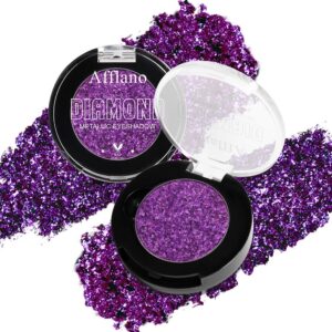 Purple Glitter Eyeshadow, High Impact Diamond Shimmer Eyeshadow Lavender Sparkle Makeup, High Pigment Long Lasting Fine Pressed Eye Glitters/Highlighter, Waterproof Violet Eye Shadow Palette, Vegan