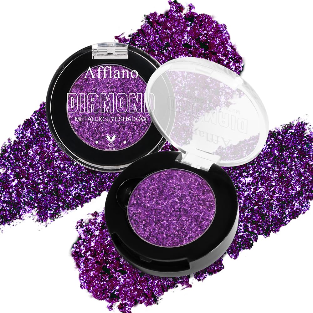 Purple Glitter Eyeshadow, High Impact Diamond Shimmer Eyeshadow Lavender Sparkle Makeup, High Pigment Long Lasting Fine Pressed Eye Glitters/Highlighter, Waterproof Violet Eye Shadow Palette, Vegan