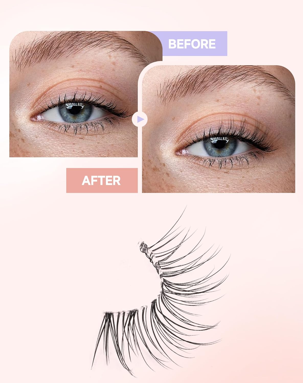 Half Lashes Natural Corner Eyelashes Wispy Natural Look Clear Band 3/4 Lashes Half-01 - Image 4