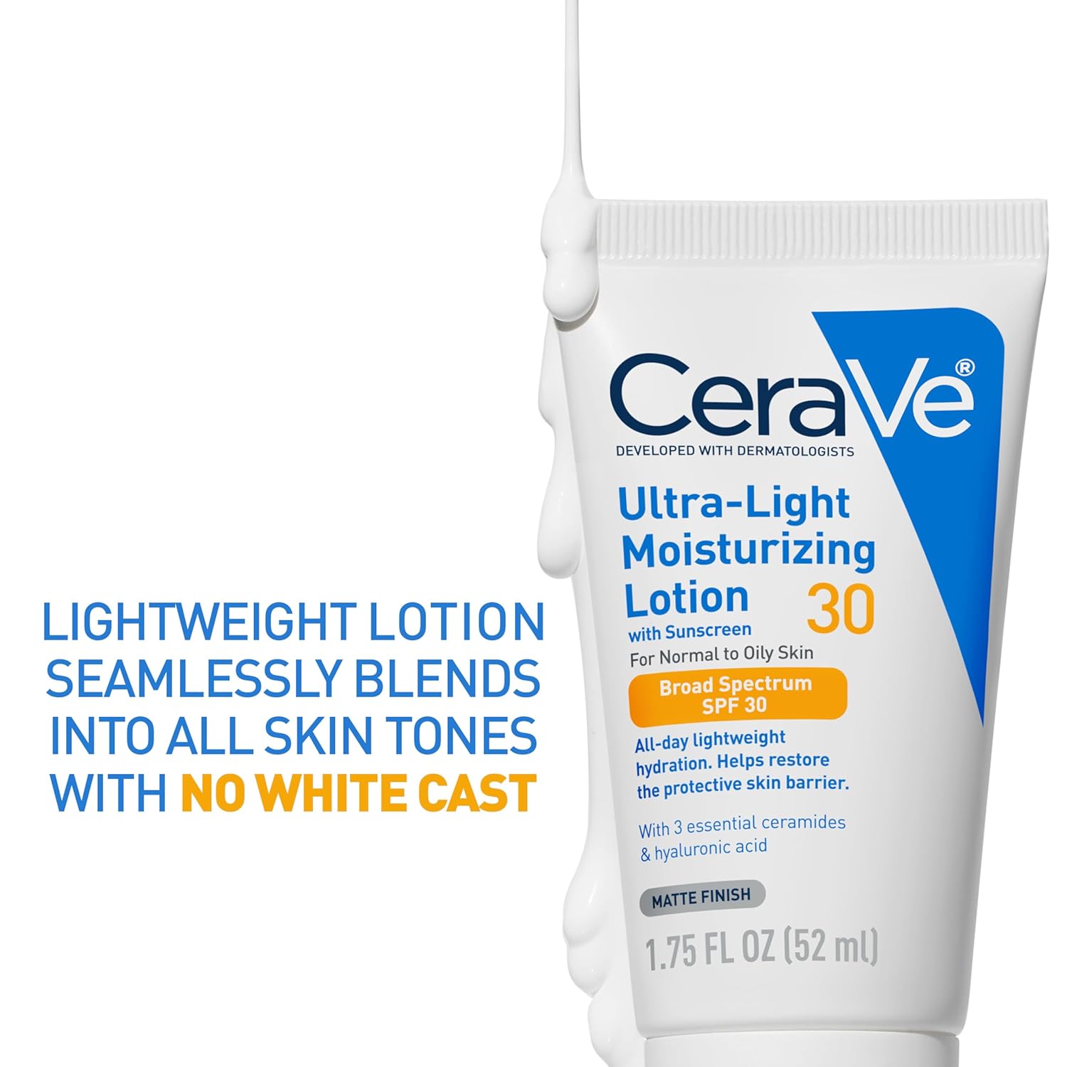 CeraVe Ultra-Light Moisturizing Lotion With SPF 30, Daily Face Moisturizer with SPF, Formulated with Hyaluronic Acid & Ceramides, Broad Spectrum SPF, Oil Free, Matte Finish, 1.7 Ounce - Image 4