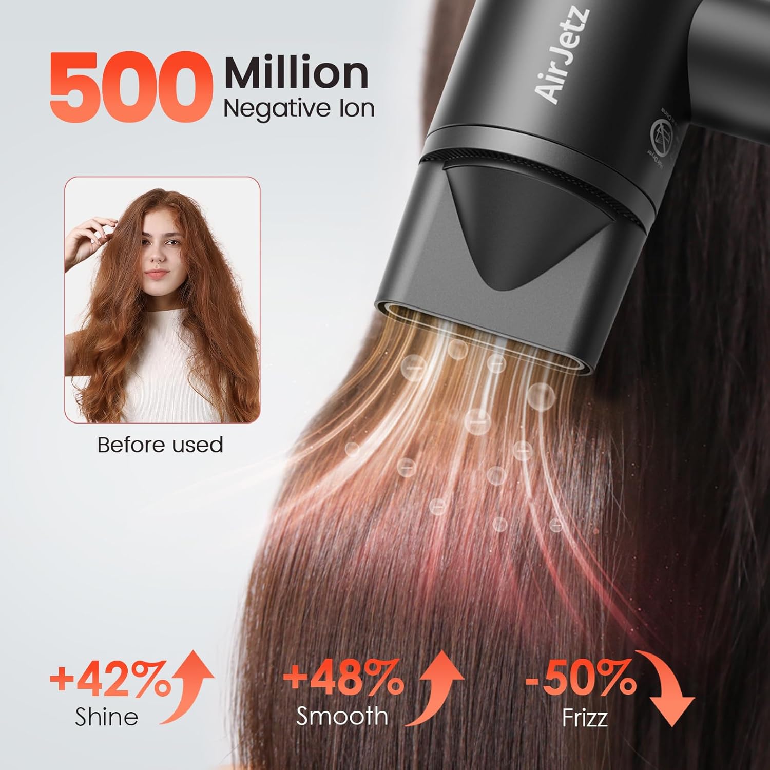 Hair Dryer, 160,000 RPM High-Speed Ionic Blow Dryer for Fast Drying, Professional Lightweight Hairdryer with Diffuser, Magnetic Nozzle, 4 Temps & 2 Speeds, Low Noise for Travel - Black - Image 4
