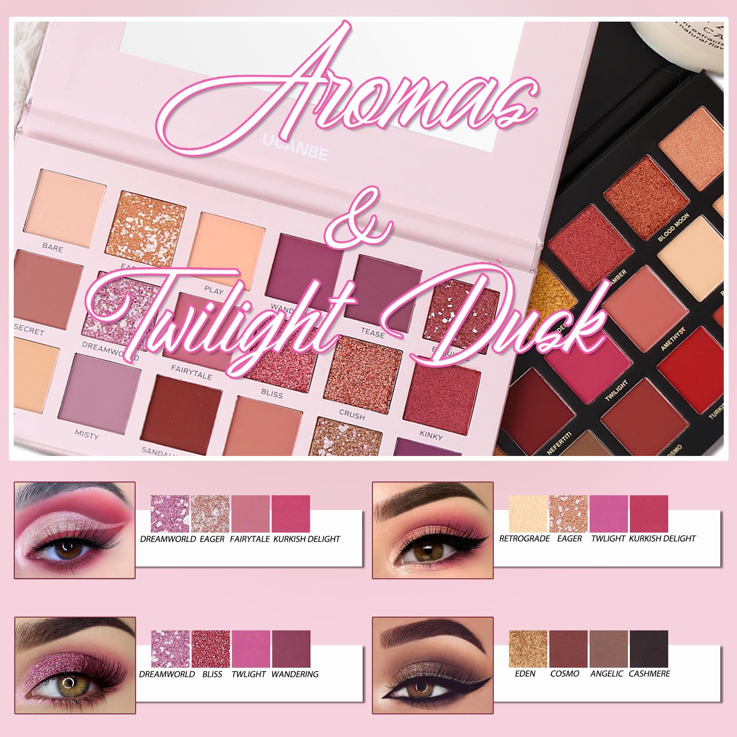 2Pcs Twilight Dusk + Aromas Nude Eyeshadow Palette Makeup Set, Matte Shimmer Glitter Pressed Pearl All Highly Pigmented Blending Powder, Natural Velvet Texture Eye Shadow Kit - Image 3