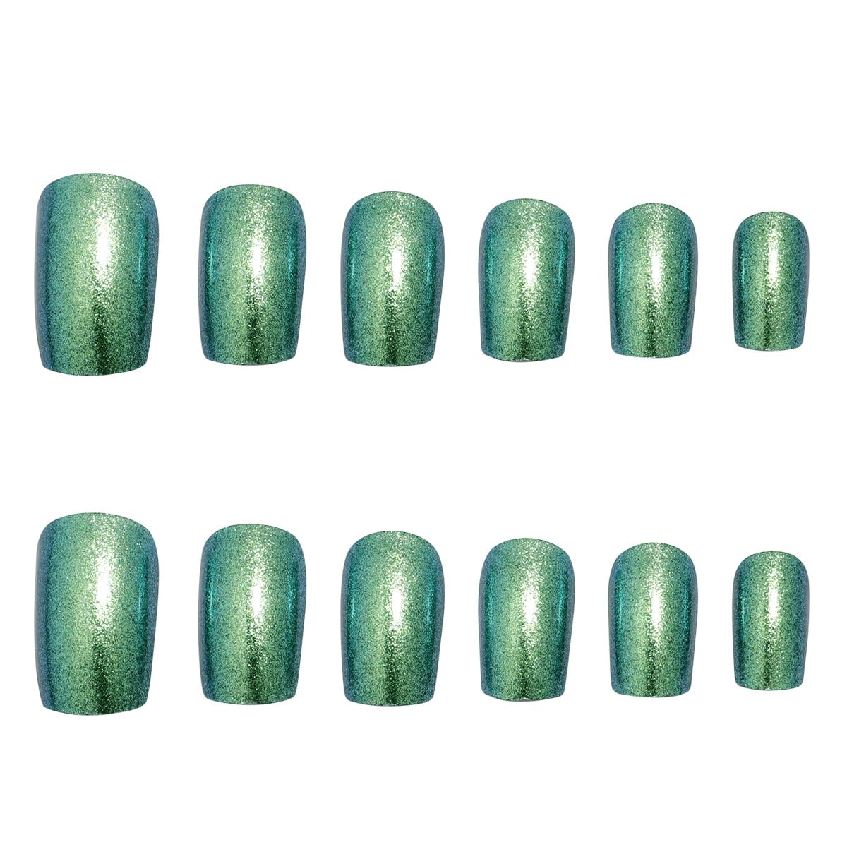 Green Press on Nails Medium Square Fake Nails Dark Green Glitter Acrylic Nails Full Cover Glue on Nails Solid Color Reusable Artificial False Nails Stick on Nails for Women Girls Manicure 24Pcs - Image 3