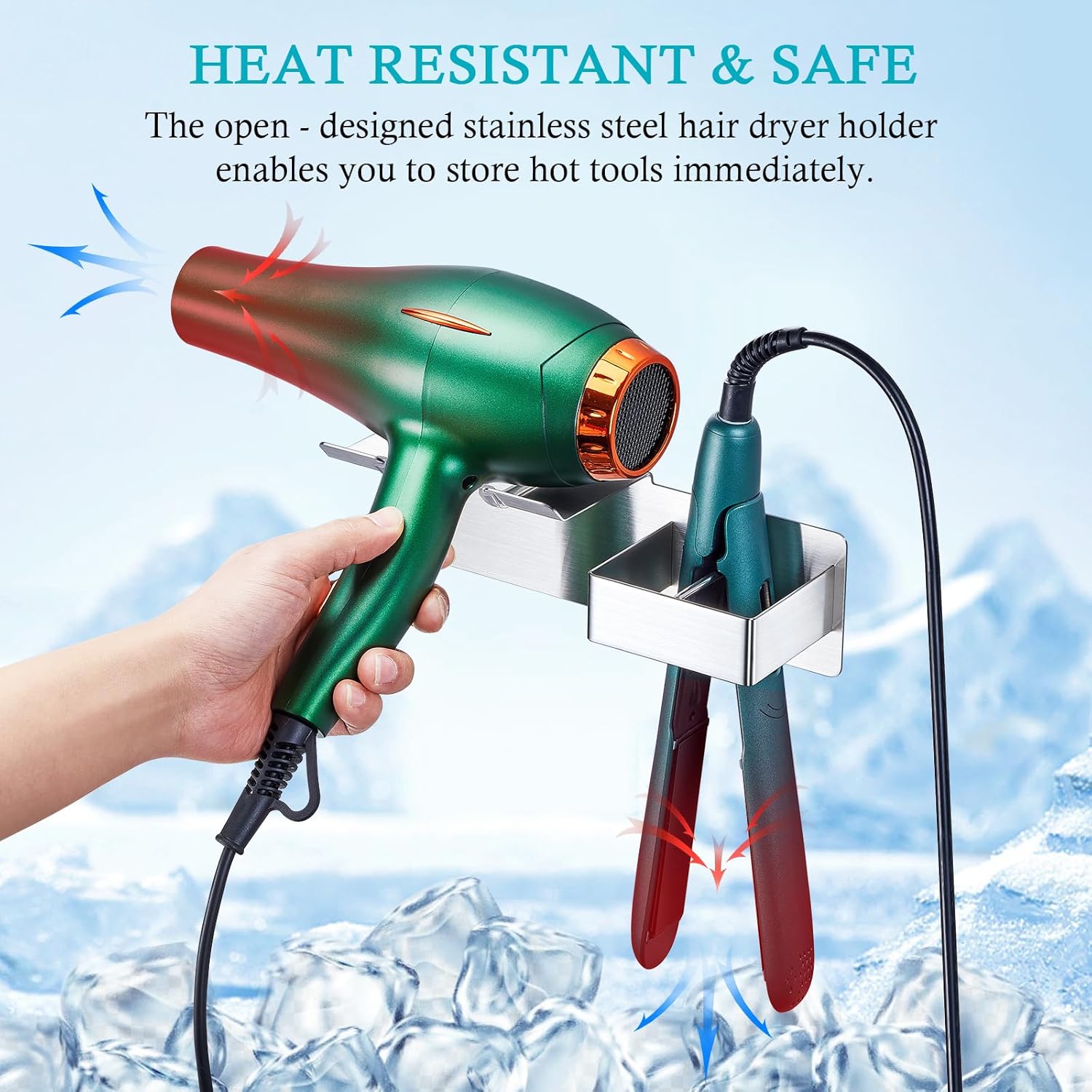 Stainless Steel Wall Mount Hair Dryer and Straightener Organizer for Bathroom Storage - Image 6