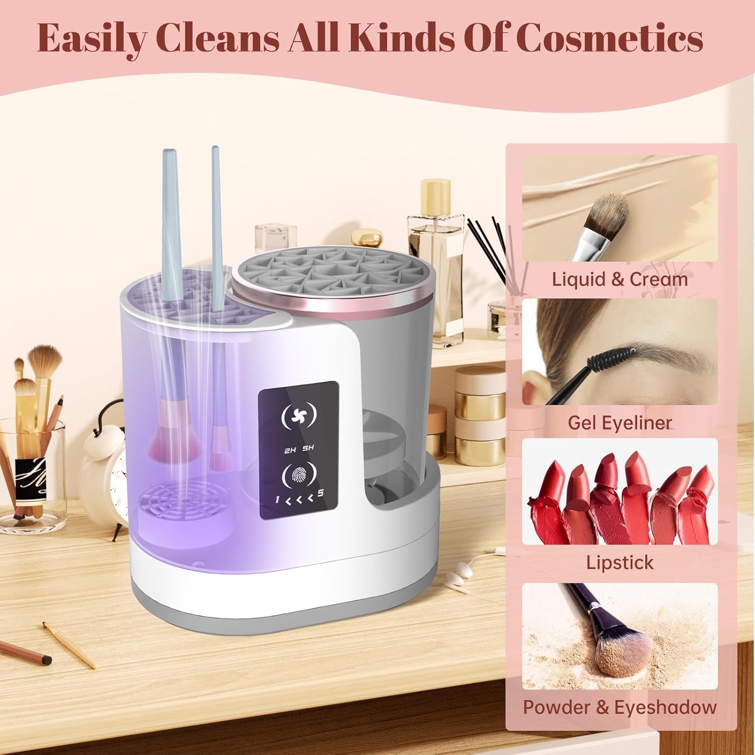 3 IN 1 Electric Makeup Brush Cleaner Machine With Makeup Brush Dryer-Holder-Portable Automatic USB Cosmetic Brushes Cleaner Tool for All Size Beauty Makeup Brush Set,Contour, Eyeshadow, Blush Brush - Image 7