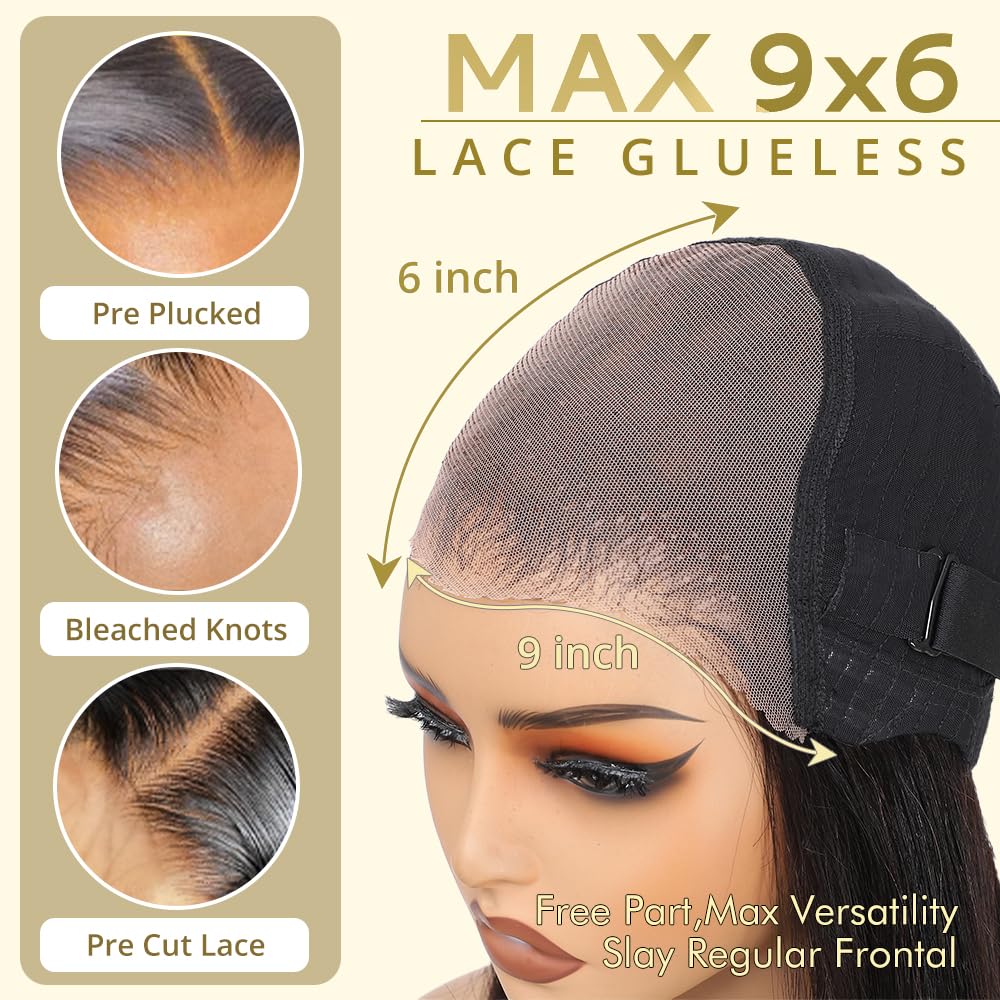 9x6 Bob Wig Human Hair Glueless Wigs Human Hair Pre Plucked Pre Cut HD Lace Front Glueless Wigs Human Hair 200% Density Short Straight Bob Wigs for Black Women 12 inch - Image 3