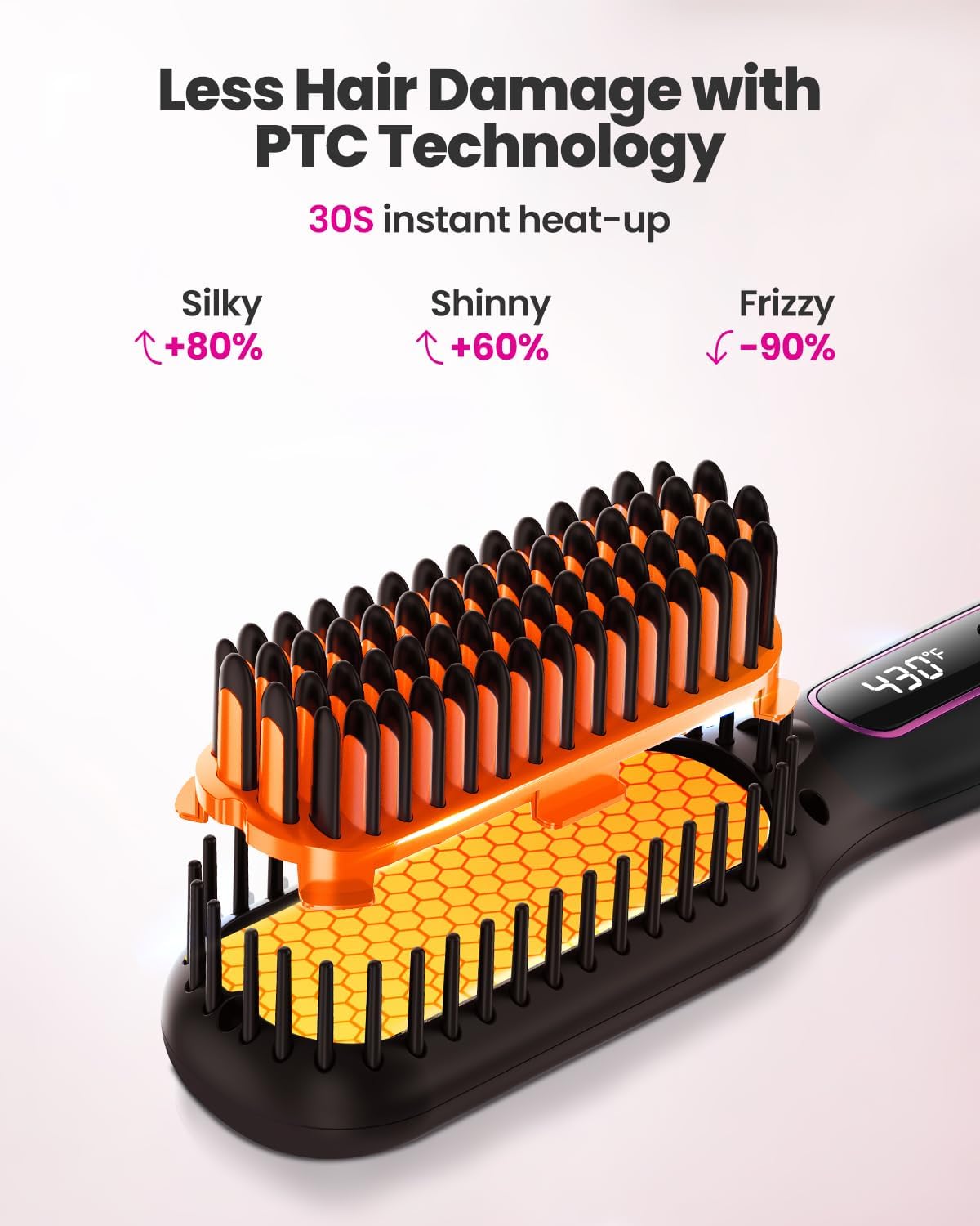 Mini Hair Straightener Brush Travel Size for Women,Dual Voltage Straightening Brush with Ceramic Heated Bristles,Adjustable Temperature&LED Display - Image 4