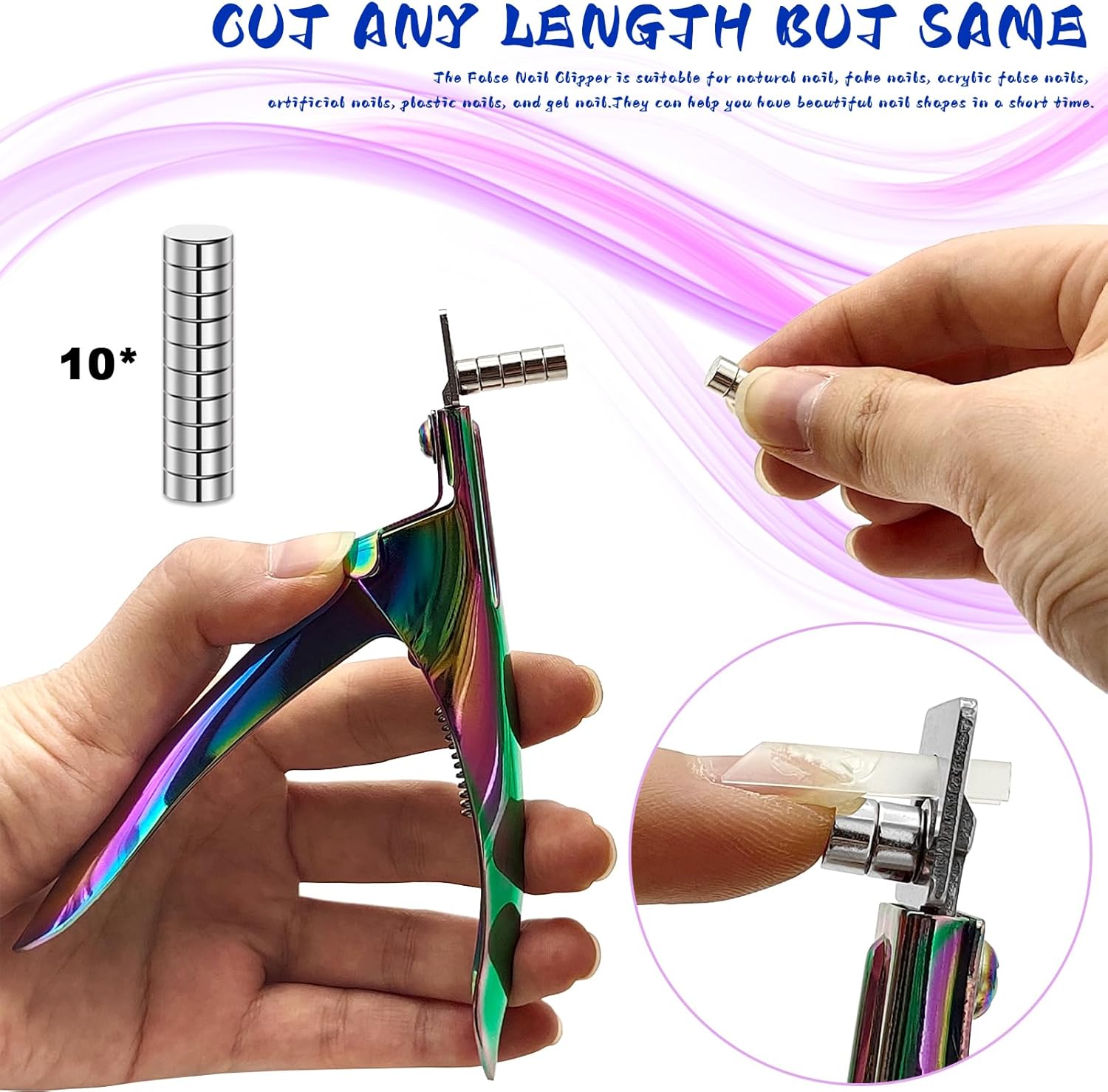 Acrylic Nail Cutter with Magnet Sizer & Length Measurement,Adjustable Stainless Nail Trimmer for Salon Home Nail Art, Professional Nail Clippers for Precise Manicures (Rainbow) - Image 5