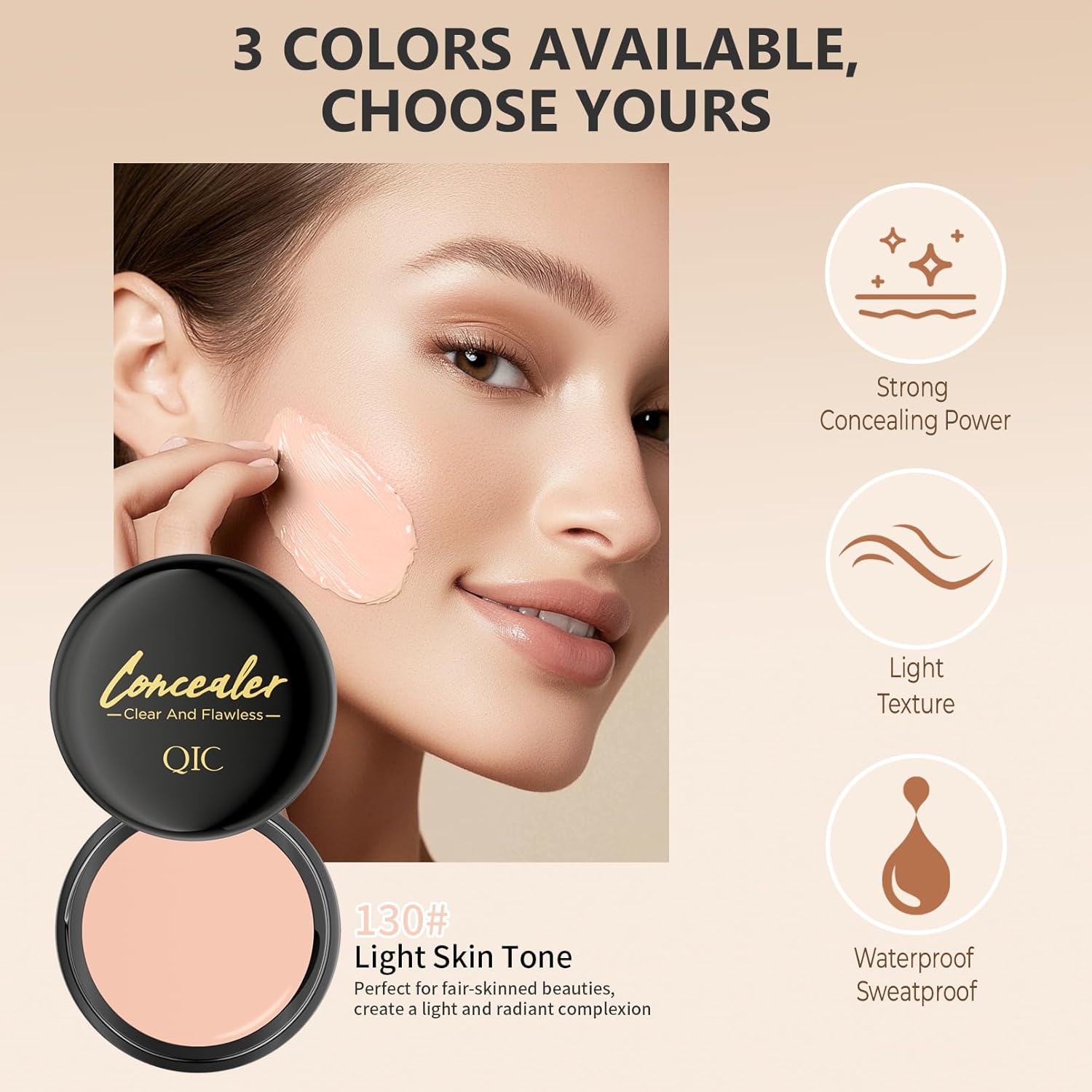 QIC Natural Color Correcting Concealer for Women, Full Coverage Makeup, 1.36 Fl Oz - Image 4