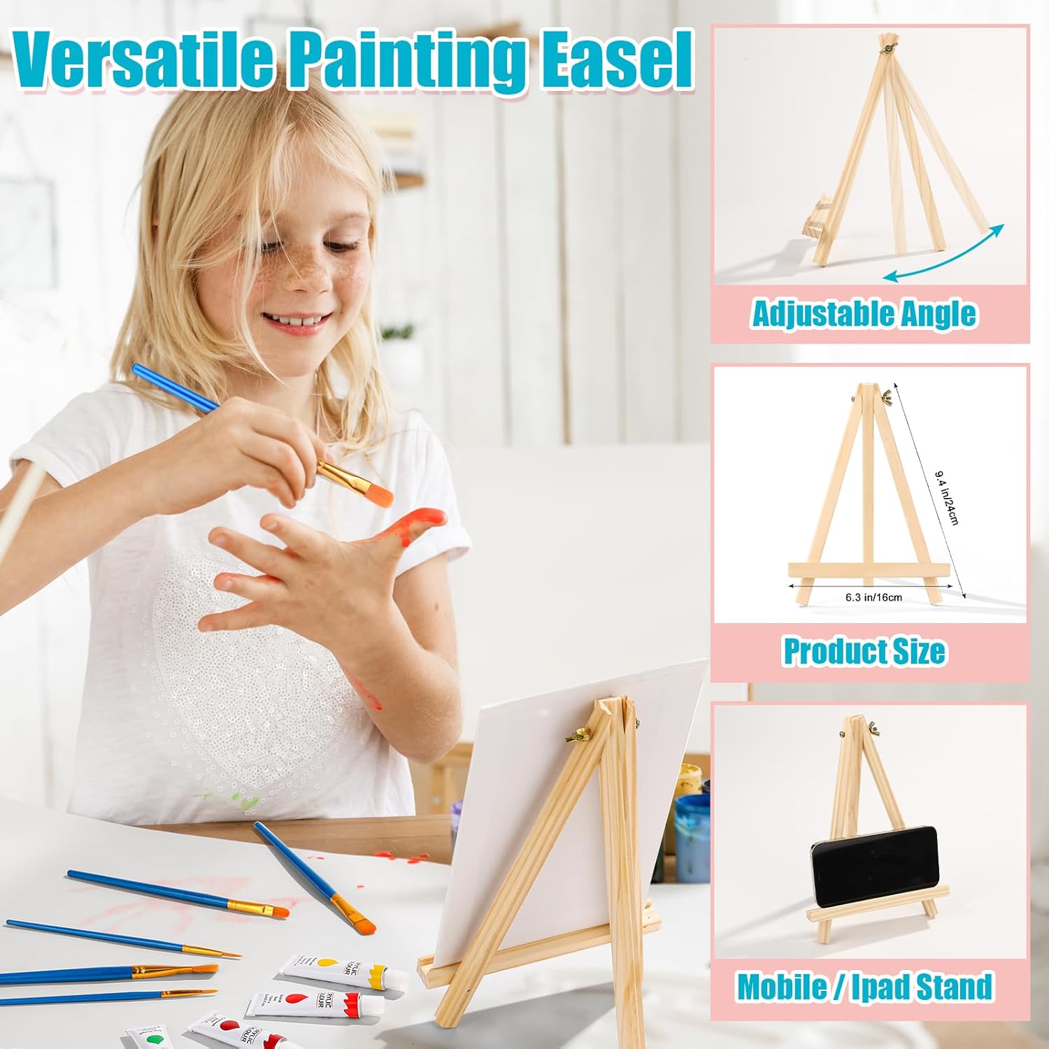 ESRICH 26PCS Acrylic Paint Set with 12Colors Acrylic Paints (12ml, 0.4 oz), 10 Paint Brushes, 2Canvas, 1 Wood Easel, 1 Plate, Painting Supplies Kits for Kids, Adults, Artists and Beginners - Image 6