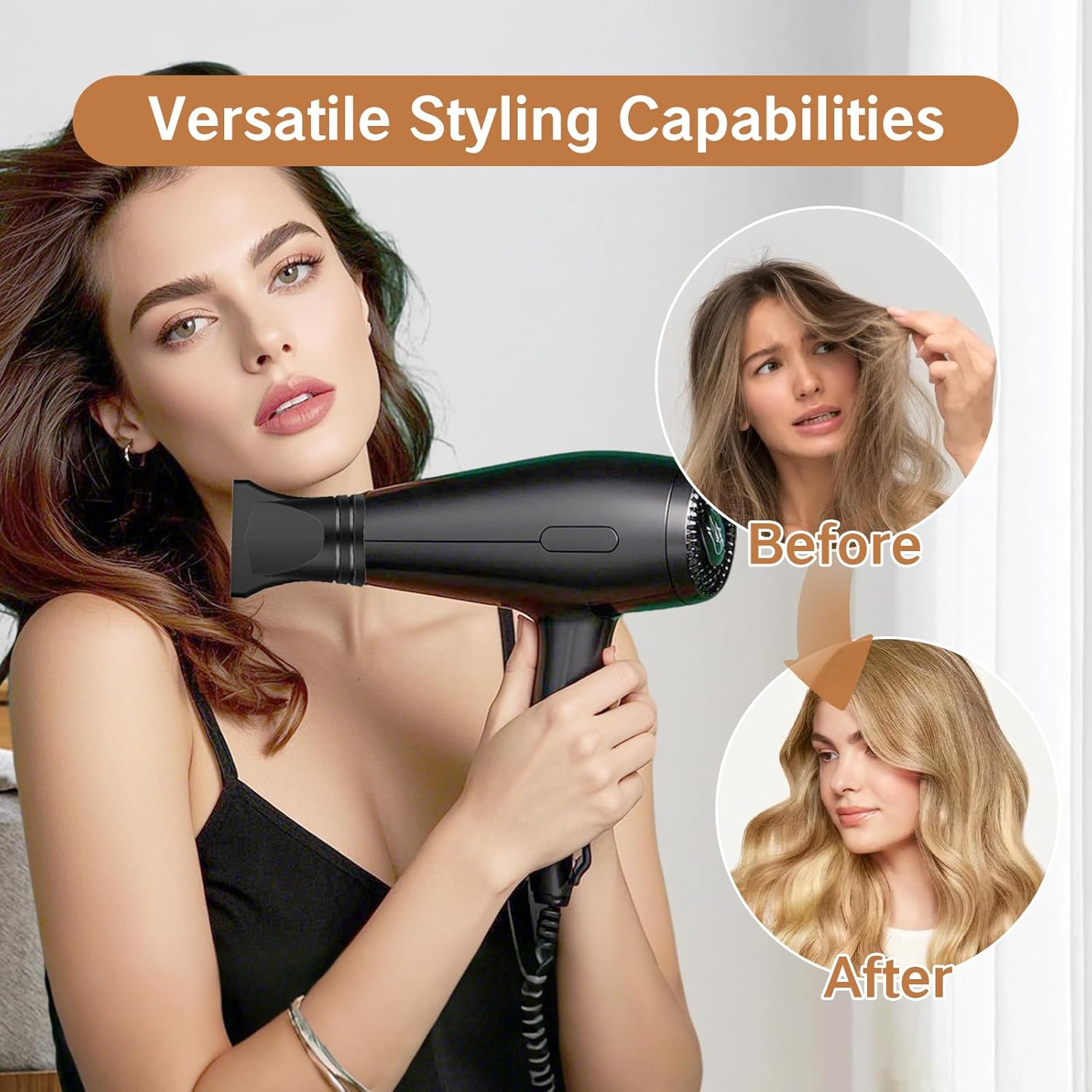 2PCS Hair Dryer Attachment Universal Black Plastic Blower Nozzle Replacement Styling Tool for Home Use or Professional Salon Hairdressing Blow Outer Diameter 4.2cm to 4.6cm - Image 4